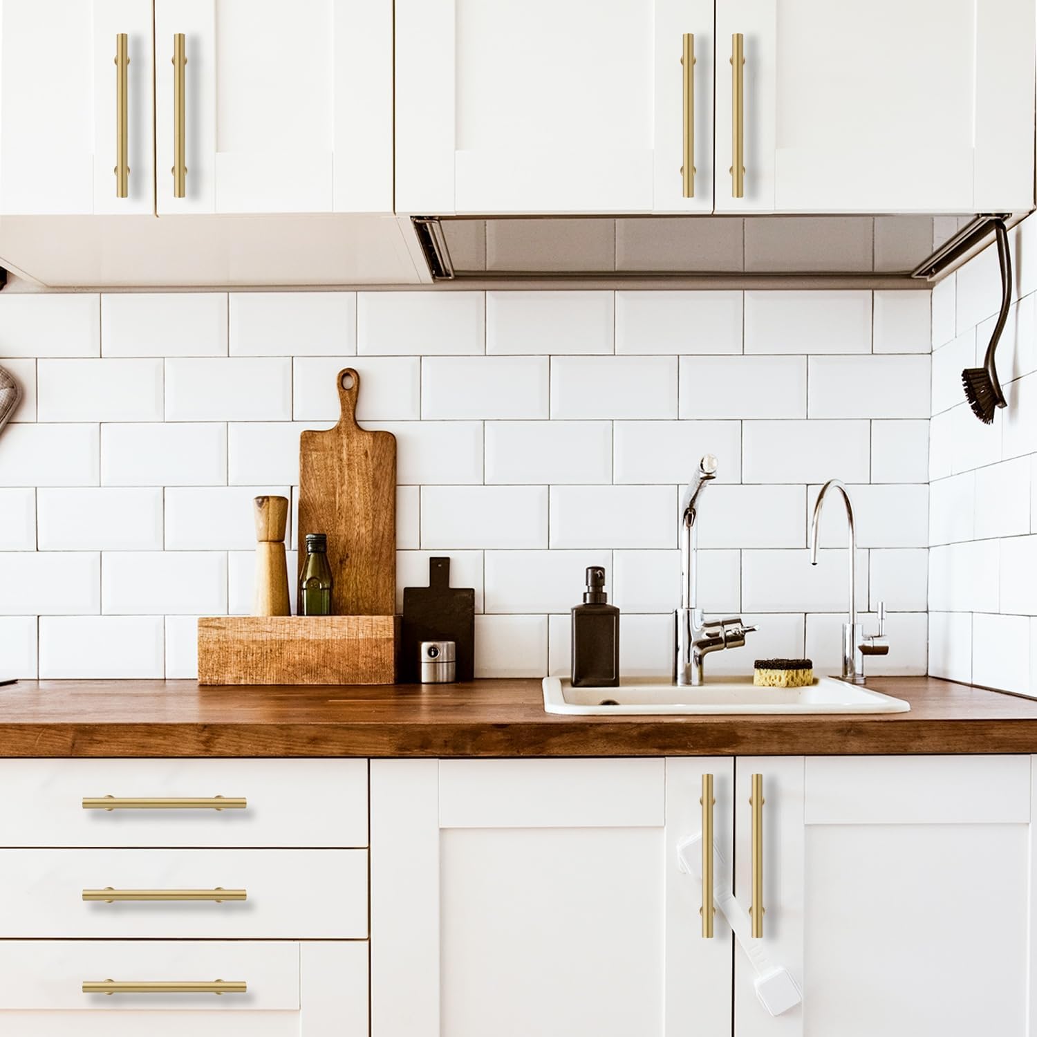 5 Inch Kitchen Cabinet Handles Solid Brass Cabinet Pulls Round Bar Handles Brushed Gold Dresser Drawer Pulls Hardware 4 Pack