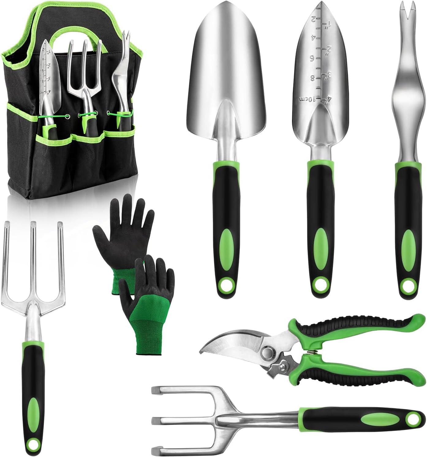 Garden Tool Set with Non Slip Rubber Grip,8 Piece Stainless Steel Gardening Tool Sets,Heavy Duty Outdoor Hand Tools