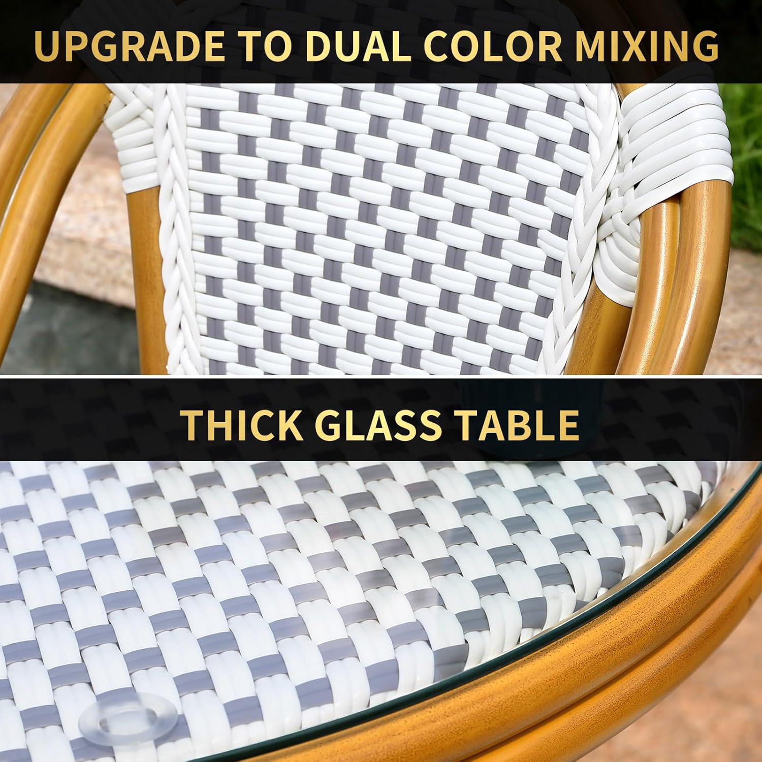 Patio Bistro Set Colorful Weave PE Wicker Balcony Furniture Sets Aluminum Frame Outdoor Table and Chairs Set