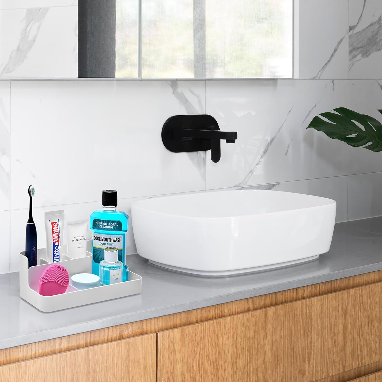 Toothbrush Holders for Bathroom, Bathroom Organizer Countertop, Bathroom Counter Organizer with 5 Compartment Storage