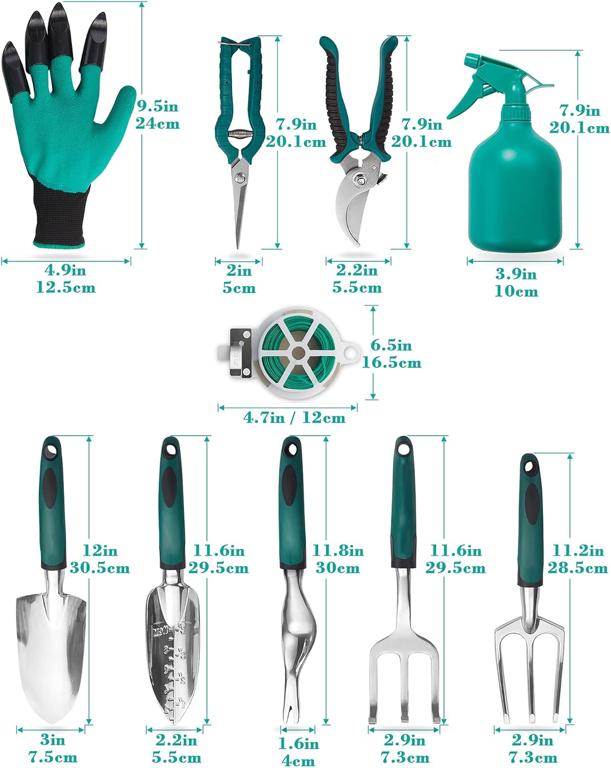 Garden Tool Set, 11 Piece Aluminum Alloy Hand Tool Starter Kit with Garden Bag, Outdoor Tool, Heavy Duty Gardening Work Set