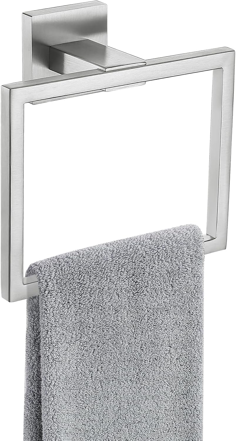 Towel Holder Bathroom Towel Ring, Brushed Nickel Hand Towel Bar, Stainless Steel Towel Rack Wall Mounted, Square Towel Hanger for Kitchen Lavatory