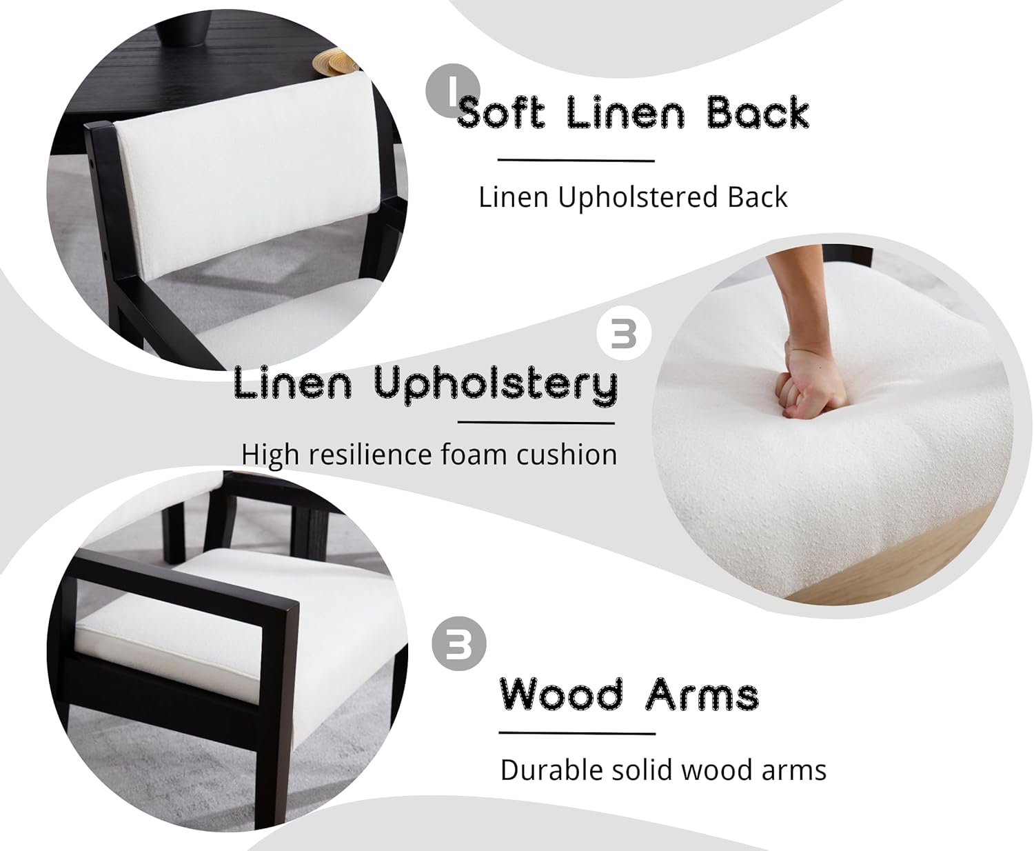 Modern Mid Century Wood Dining Room Chairs with Cane Back Upholstered Linen Kitchen Side Chairs