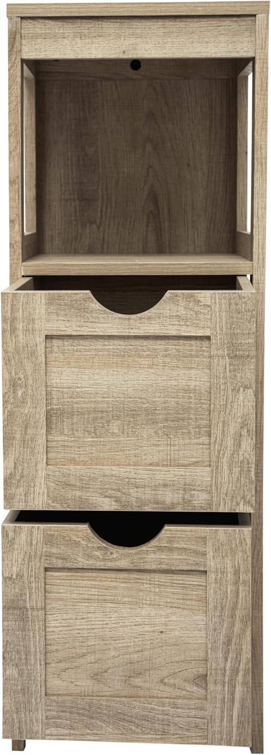 Farmhouse Bathroom Storage Organizer with Two Removable Drawers and Open Display Shelf, Set of 1, Brown