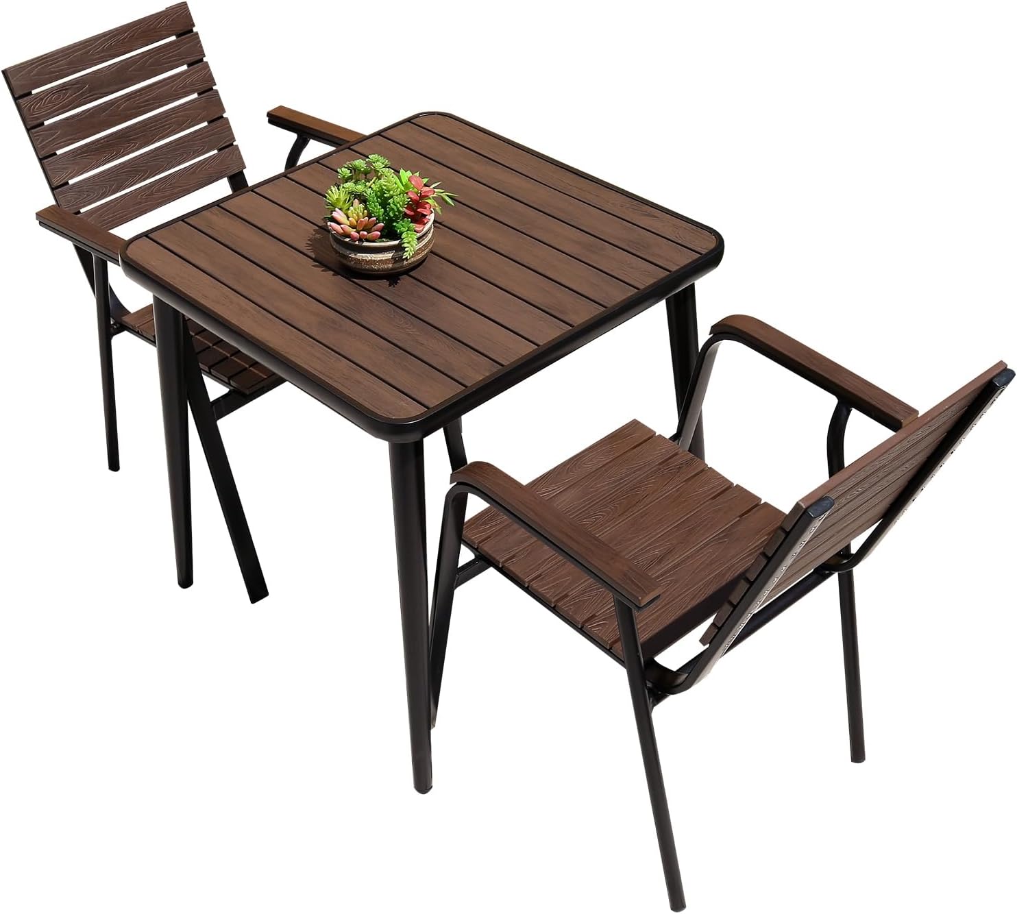 Outdoor Bistro Set Patio Dining Sets Aluminum Furniture with Plastic-Wood Table and Chair Set