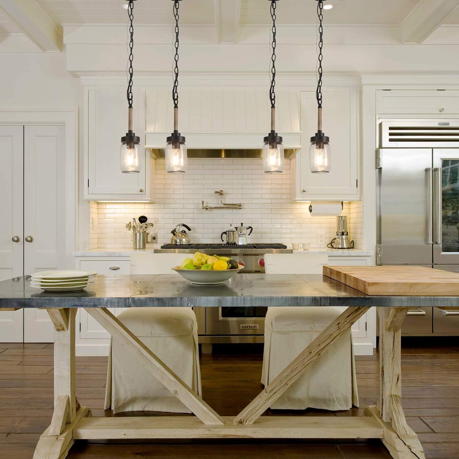 Mason Jar Lights, Farmhouse Mini Chandelier for Kitchen Island in Metal Finish