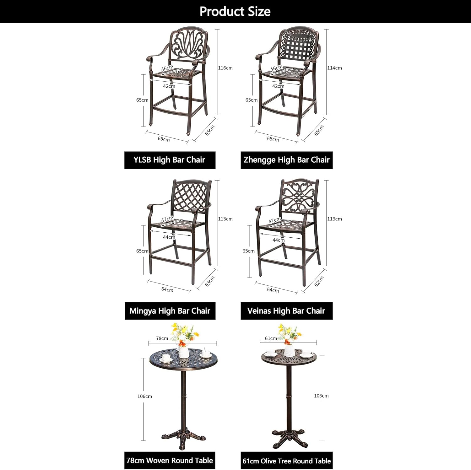 3/4-Piece Patio Bar Stools Set Cast Aluminum Outdoor Bar Height Bistro Set w/Cushion Bar Chairs & High Table w/Umbrella Hole