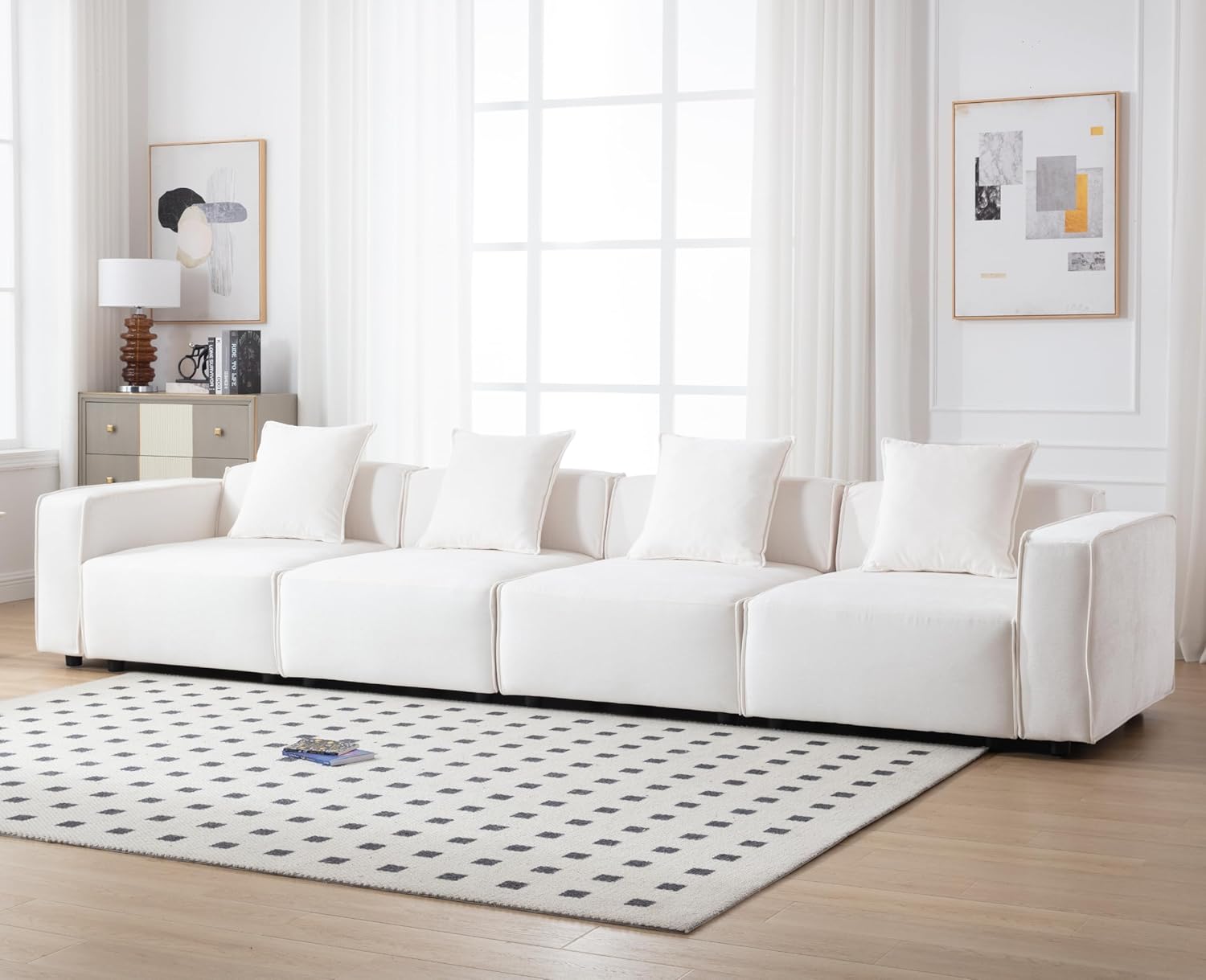 Oversized Modular Sectional Sofa Couch Long Sleeper Couch Chenille Upholstered Deep Seat Couch Modern Comfy 4-Seater