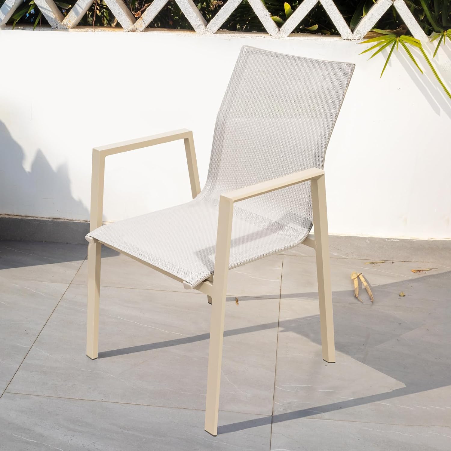 Stackable Patio Chairs Set of 2 PE Wicker Aluminum Frame Outdoor Dining Chair