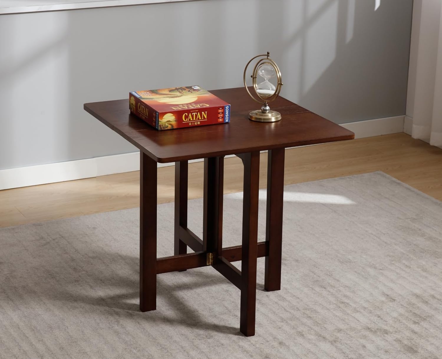 Small Folding Table Square Foldable Card Table Farmhouse Wood Dining Table Side Table for Puzzle Drop Leaf Table for Kitchen/Small Spaces