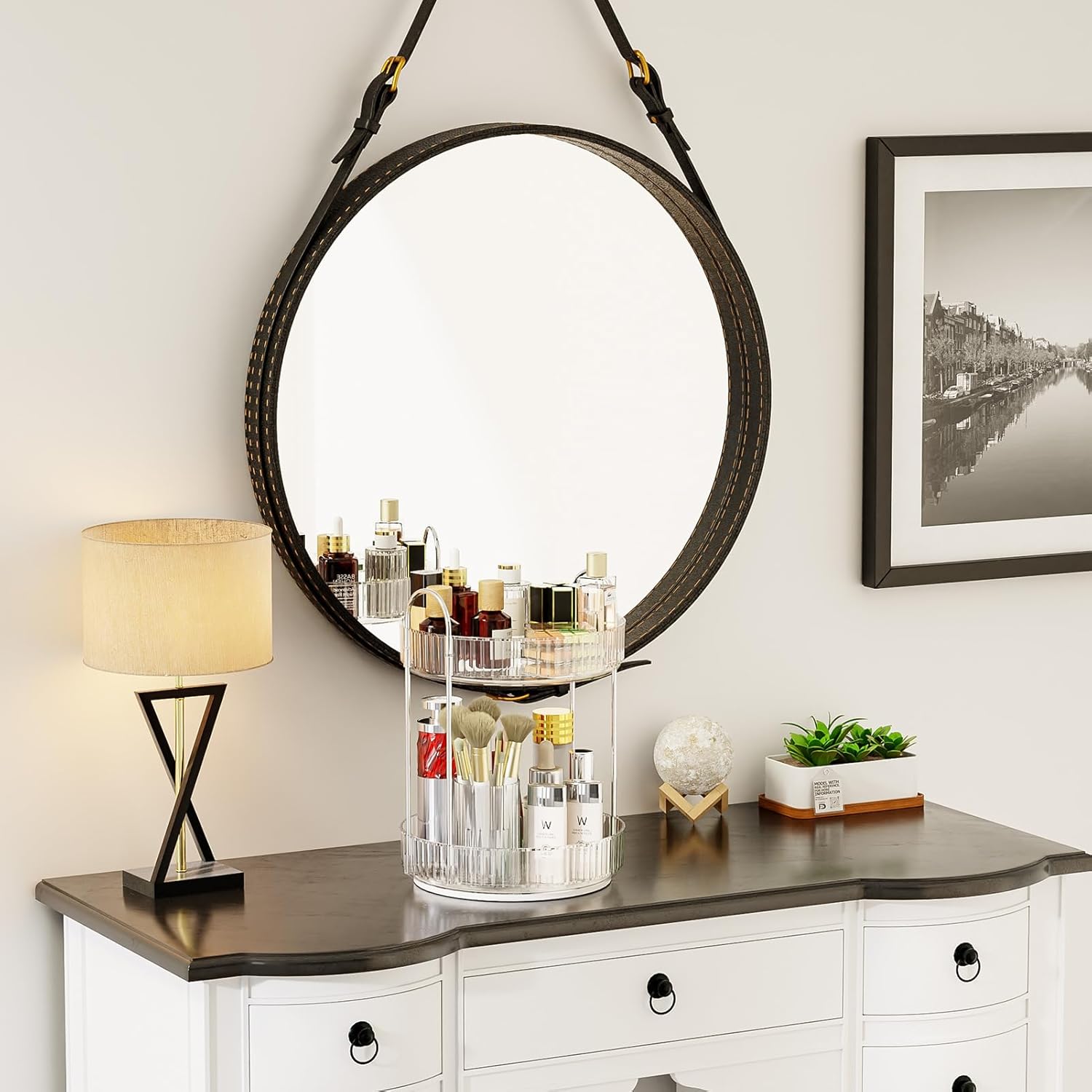 Rotating Makeup Organizer Countertop for Vanity, 2-Tier Large Skincare Perfume Organizer for Dresser, Clear Bathroom Cosmetic Display Cases for Skin Care/Lotion/Lipstick, Plastic