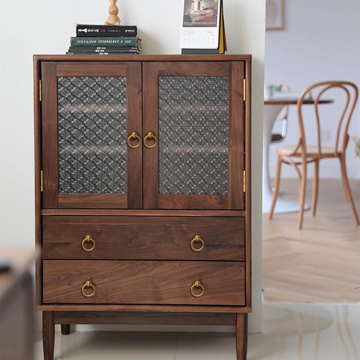 4 Pack Solid Antique Brass Cabinet Pulls Ring Drawer Pulls, Antique Style Kitchen Cabinet Handles Pulls Vintage Pulls Brass Drawer Handles for Cabinets