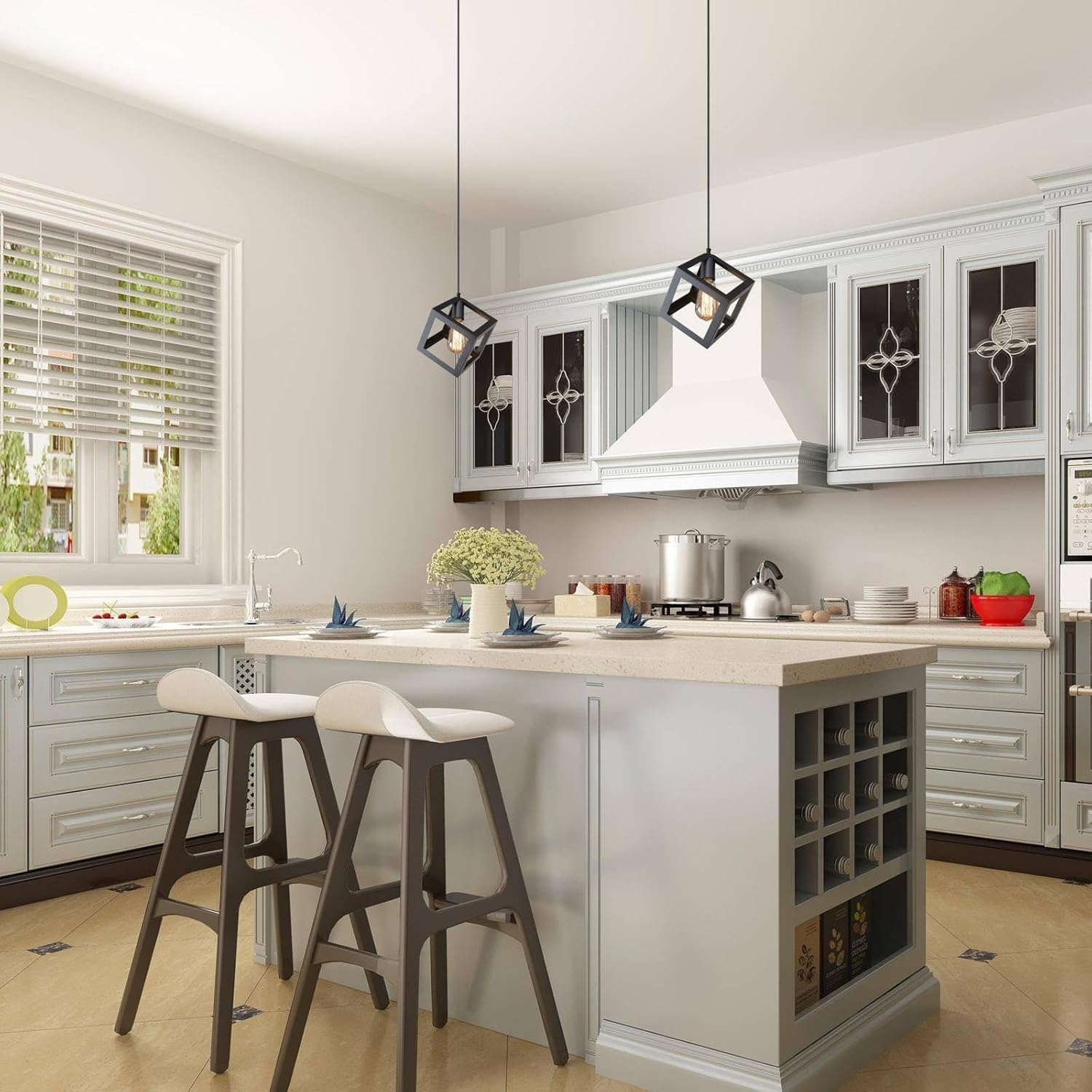 Black Pendant Lighting, Geometric Modern Cage Hanging Light Ceiling Fixture