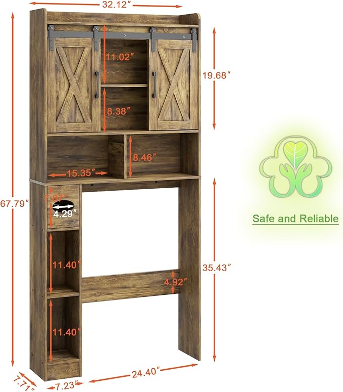 Over The Toilet Storage Cabinet, Farmhouse Storage Cabinet Over Toilet with Sliding Doors & Toilet Paper Holder Stand