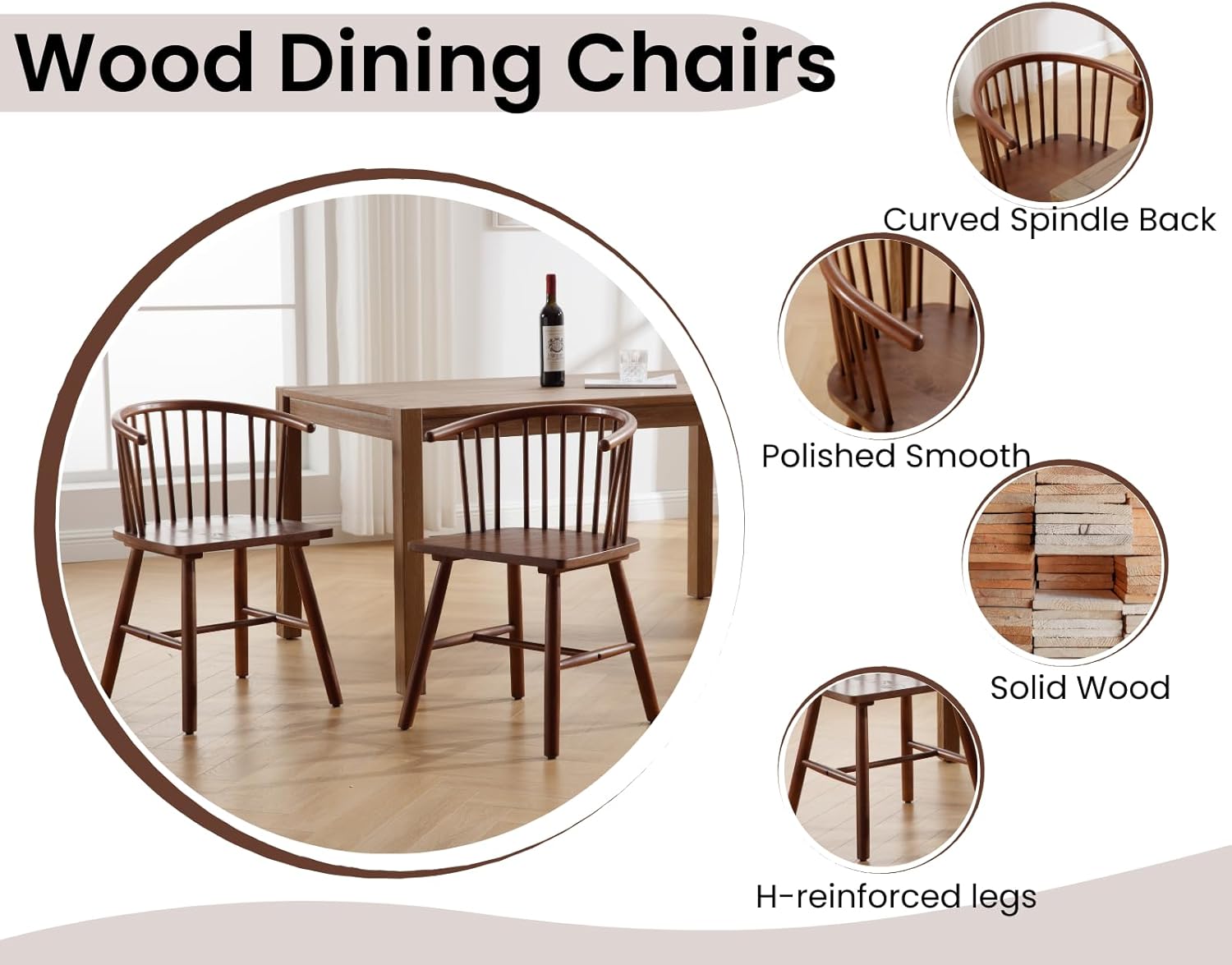 Farmhouse Spindle Dining Room Chairs with Arms/Wide Curved Back Modern Kitchen Chairs Windsor Side Chair