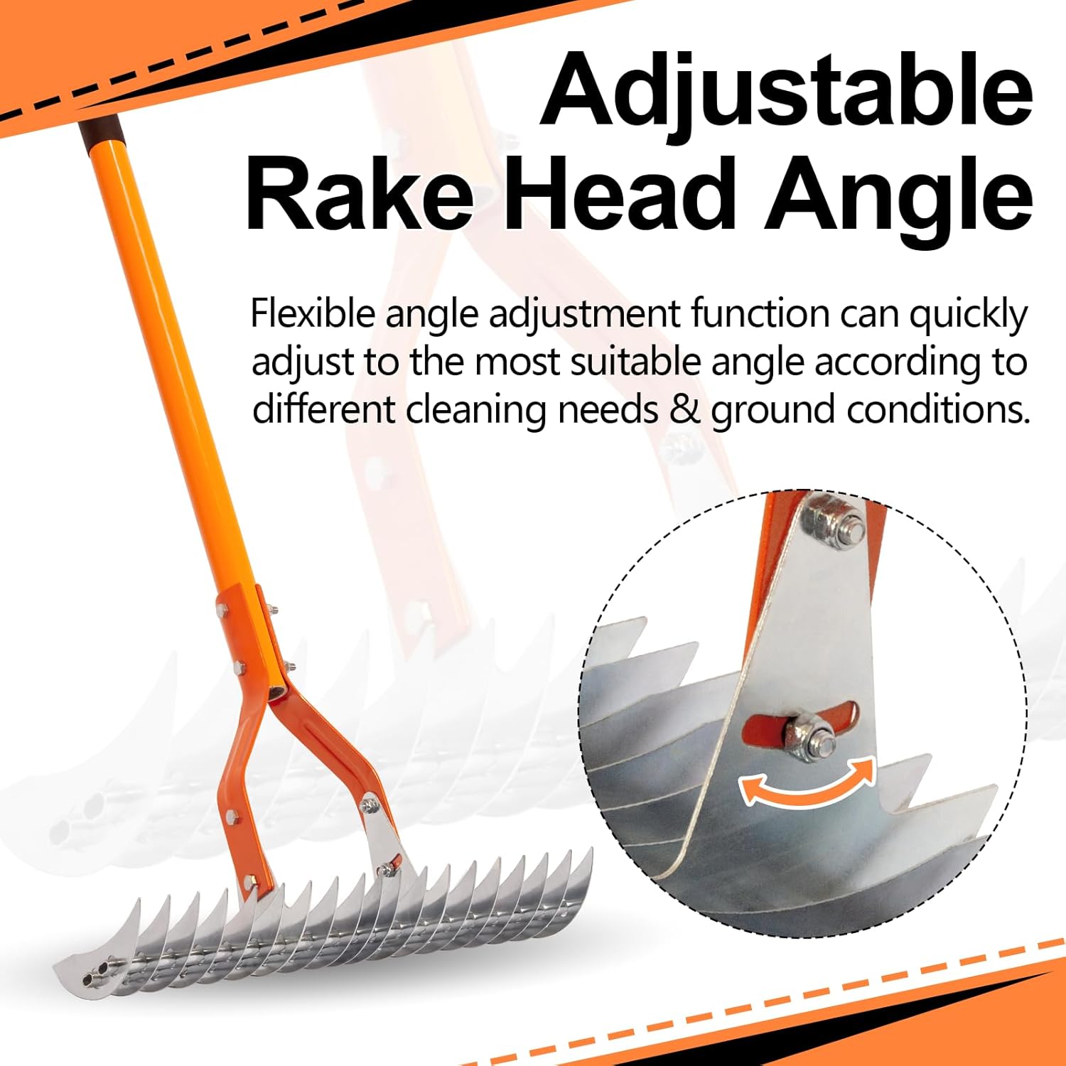 Thatch Rake for Lawns, Heavy Duty Thatch Rake with Fiberglass Handle, Metal Dethatcher Rake for Cleaning Dead Grass, 58 Inches