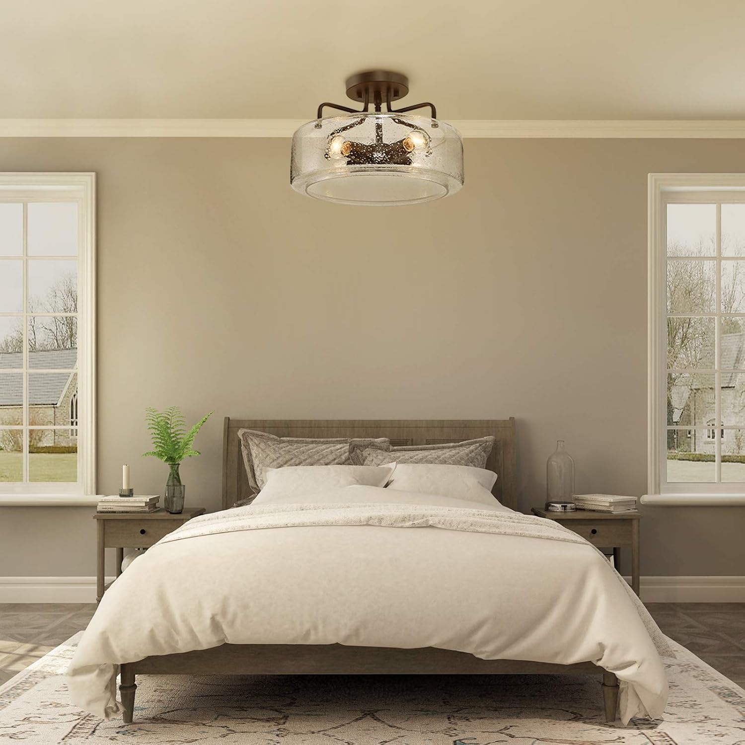 Semi Flush Mount Ceiling Light with Seeded Glass Shade