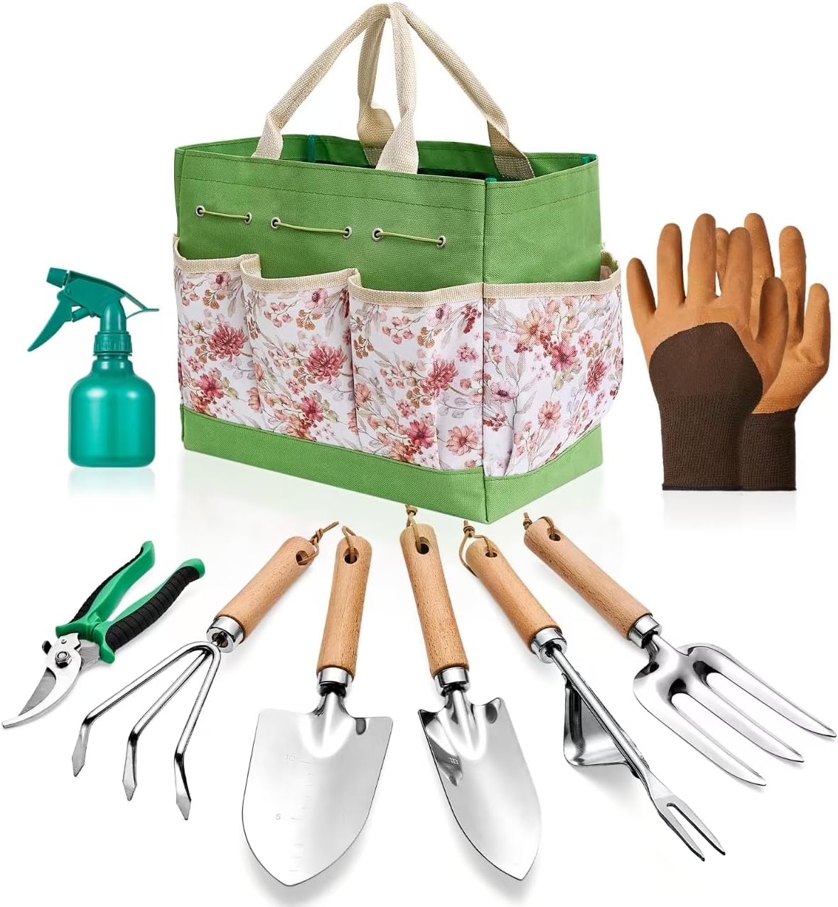 Gardening Tools of 9 Pieces | Stainless Steel Heavy-Duty Gardening Hand Tools with a Delicate and Durable Storage Bag and Anti-Slip Rubber Gloves