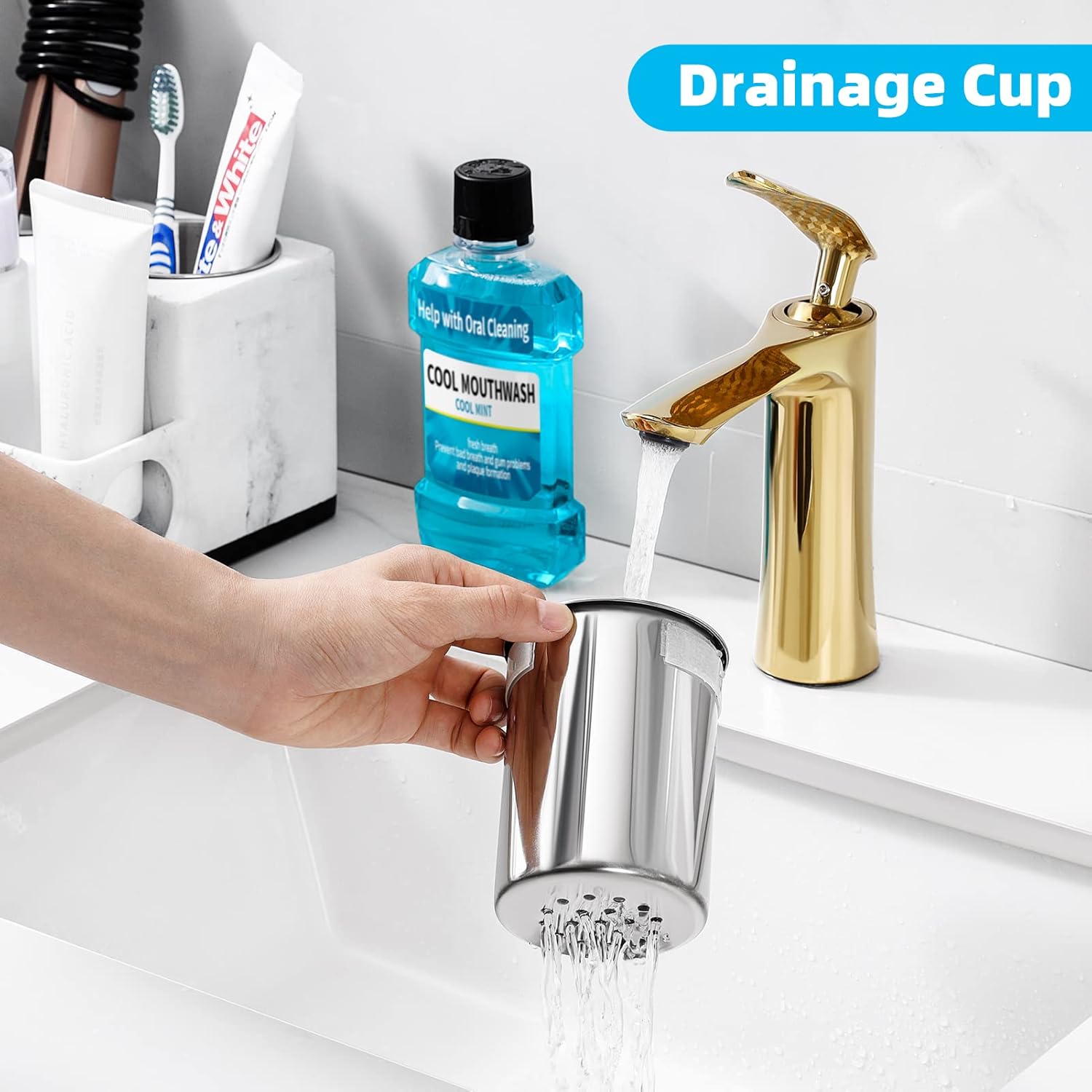 Resin Hair Tool Organizer, Hair Dryer and Straightener Holder Countertop, Blow Dryer Holder Bathroom Organizer Storage for Vanity Makeup/Styling Tools/Curling Iron, White Marble Look