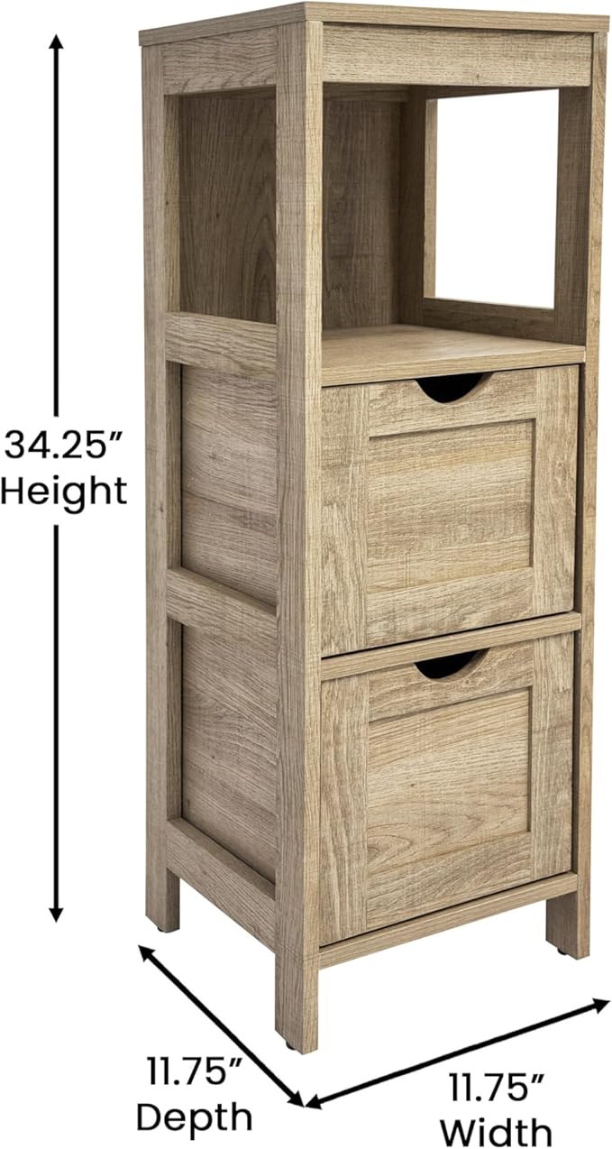 Farmhouse Bathroom Storage Organizer with Two Removable Drawers and Open Display Shelf, Set of 1, Brown