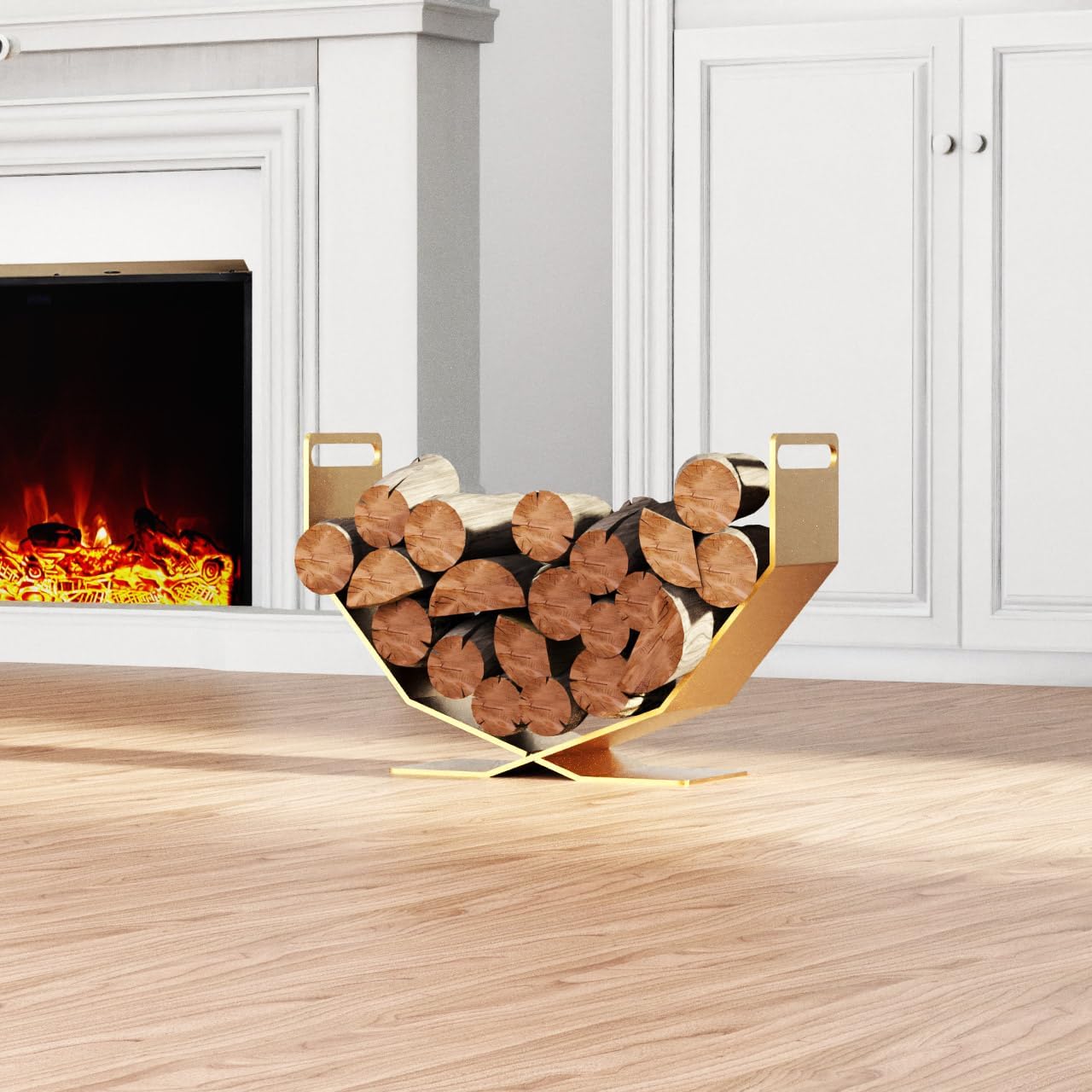 17.72 Inches Decorative Heavy Duty Firewood Storage Rack Wood Holder for Outdoor