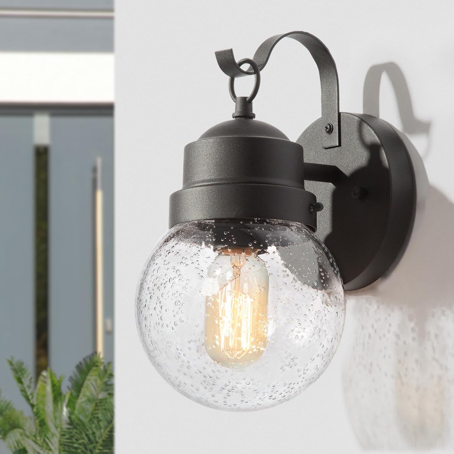 Exterior Globe Anti Rust Waterproof Wall Sconce with Seeded Glass, Modern Farmhouse Outdoor Porch Lights