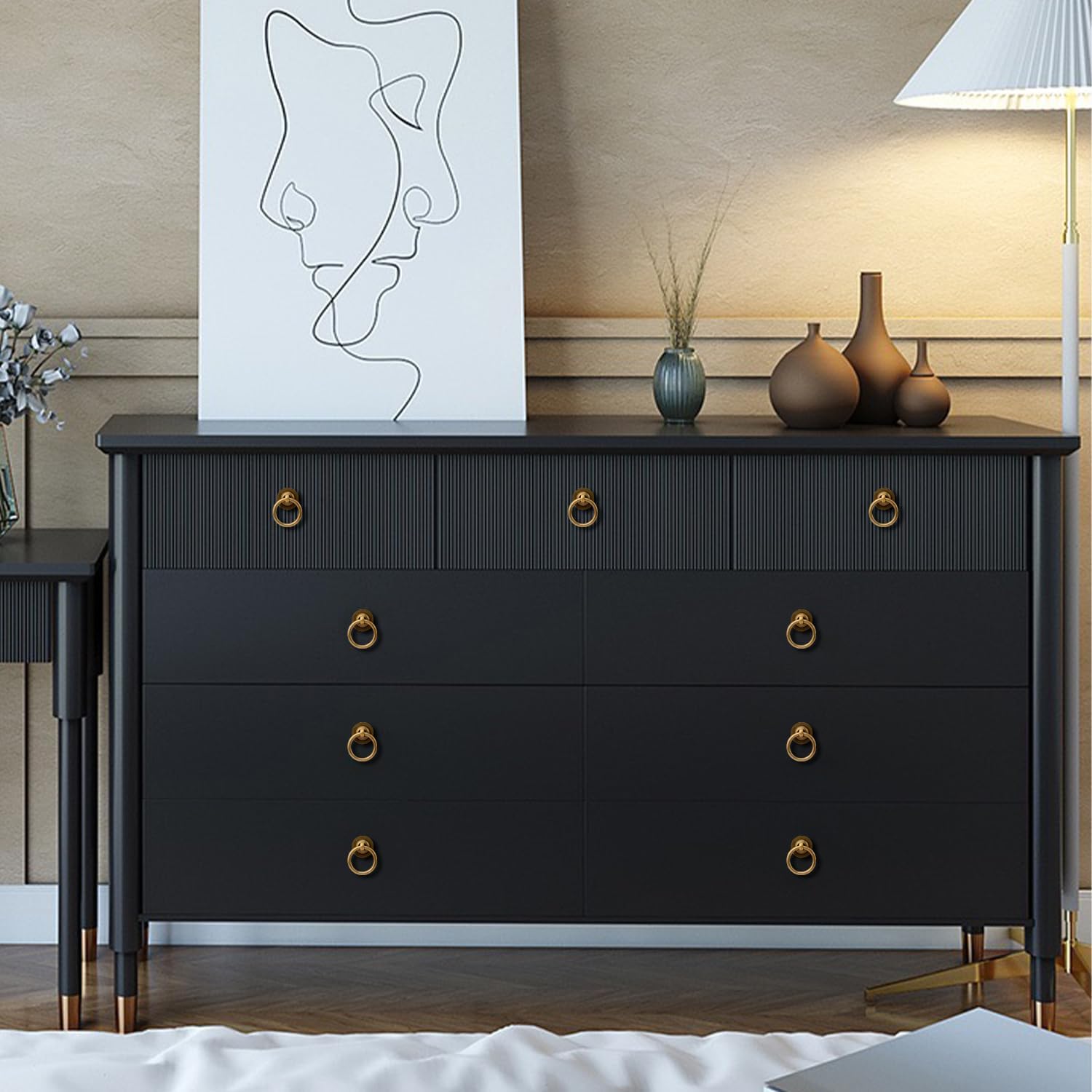 4 Pack Solid Antique Brass Cabinet Pulls Ring Drawer Pulls, Antique Style Kitchen Cabinet Handles Pulls Vintage Pulls Brass Drawer Handles for Cabinets