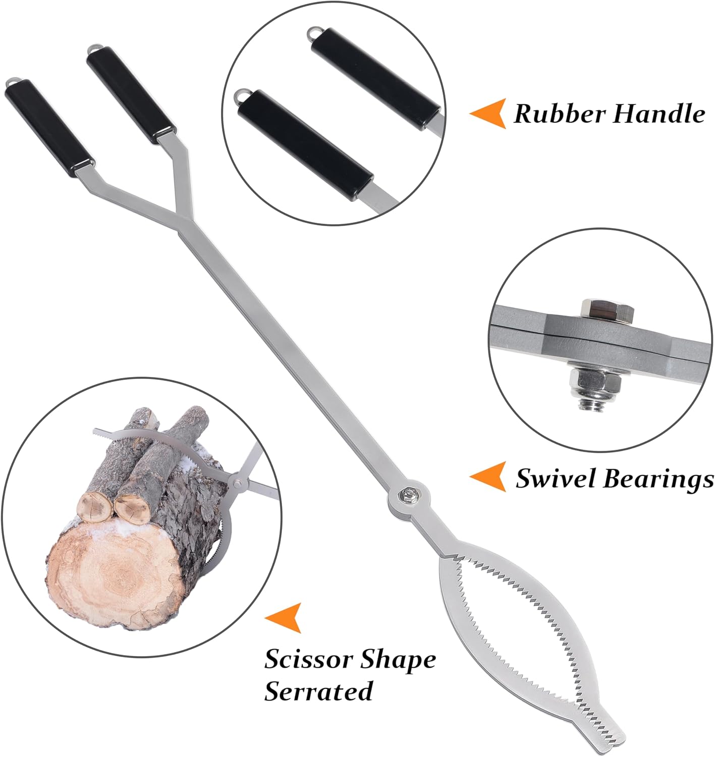 40" Fire Tongs Firewood Grabbers, Stainless Steel Large Fire Pit Tool Indoor Fireplace Outdoor Bonfire Campfire Backyard Deck Camping Log Grabbers Tool