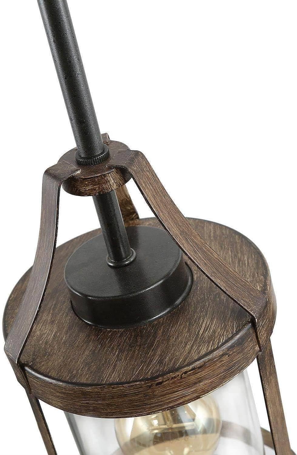 Pendant Lighting for Kitchen Island, Farmhouse Mini Chandelier in Faux Wood Metal with Bubbled Glass Shade