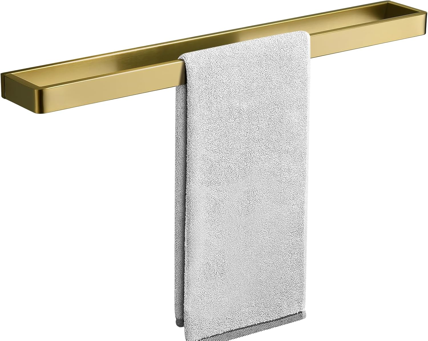 Bathroom Towel Bar Brushed Gold, 23.6 Inch 304 Stainless Steel Bath Accessories Towel Rack Hanger, Bathroom Kitchen Square Hand Towel Holder Wall Mounted