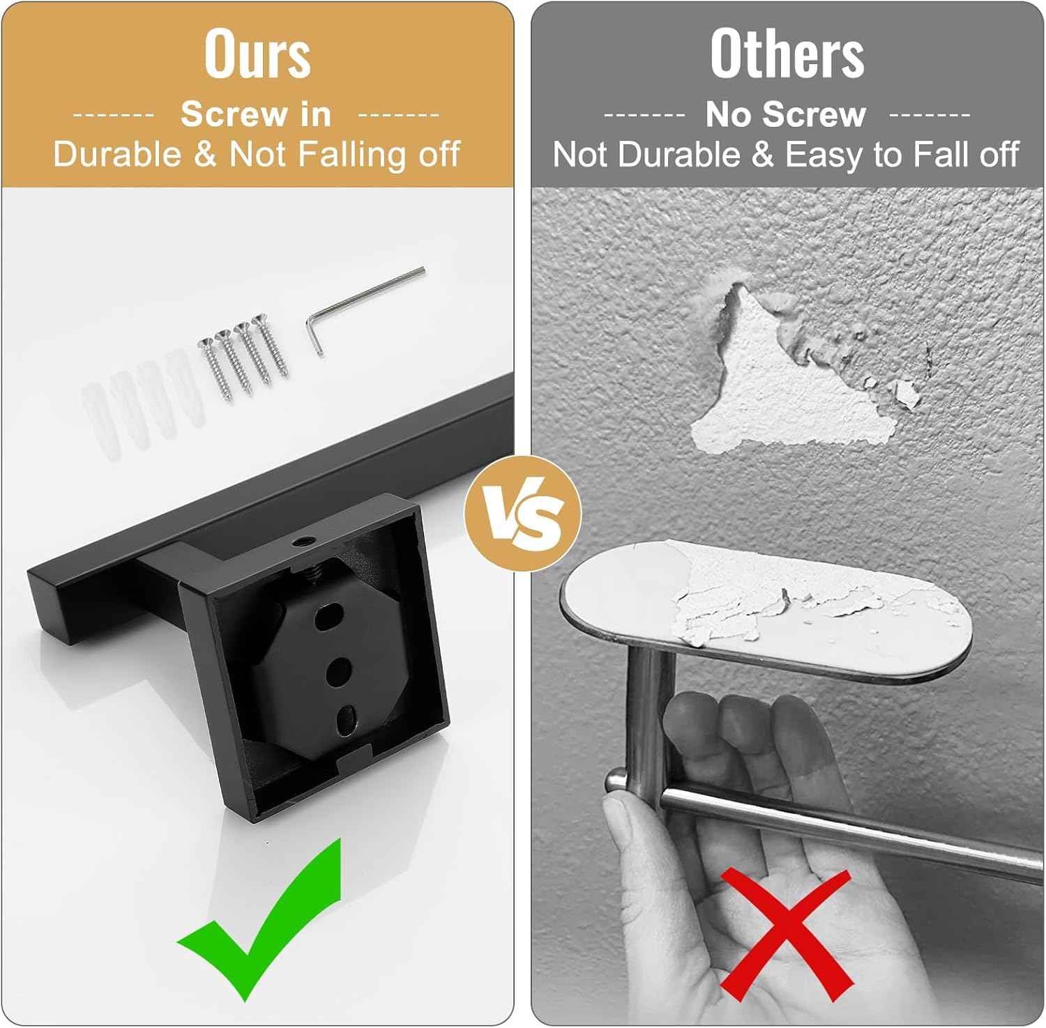 Towel Bar Black, 31 Inch 304 Stainless Steel Towel Rack Bathroom, Square Bathroom Accessories Wall Mounted, Total Length 33 Inch