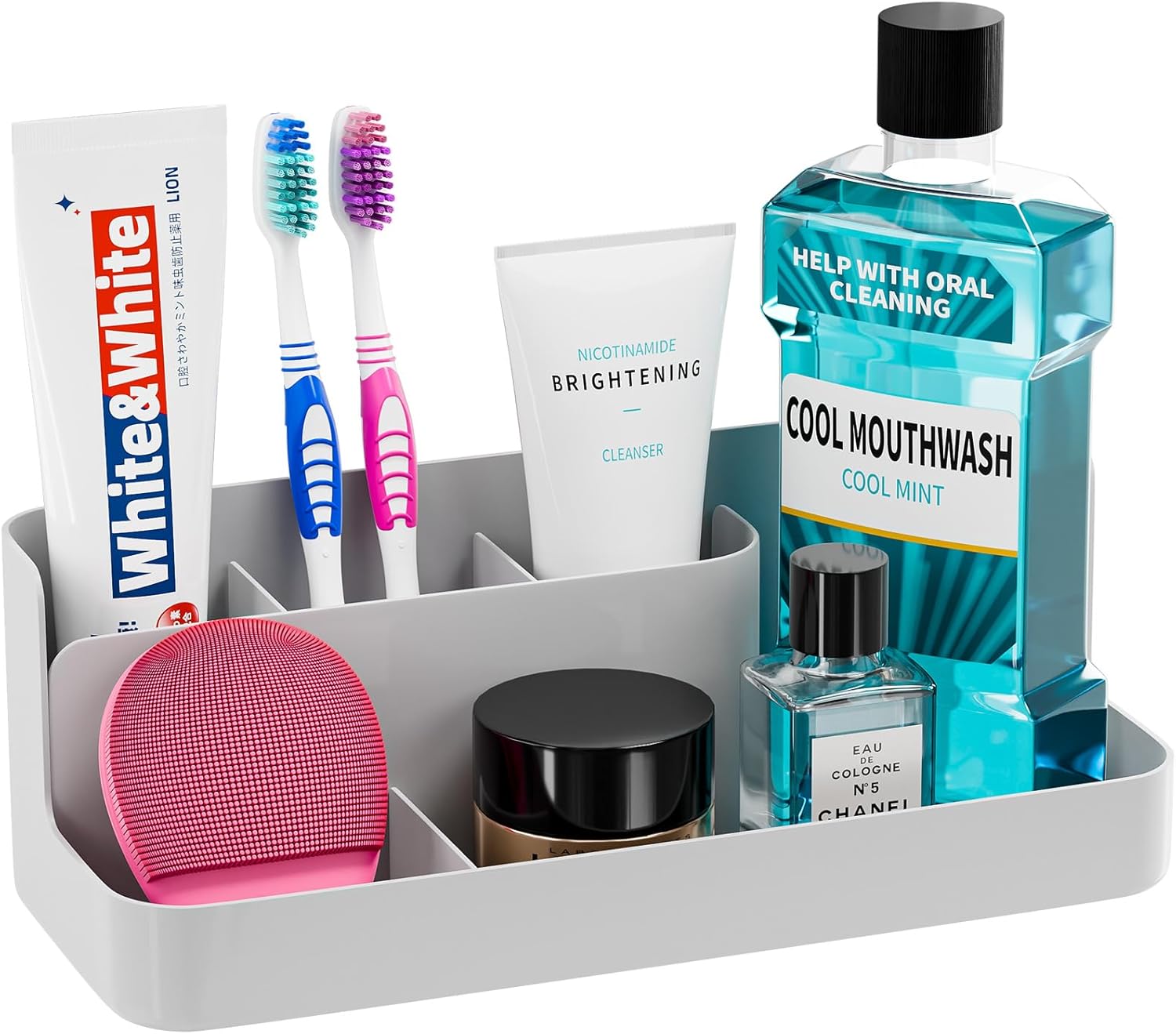 Toothbrush Holders for Bathroom, Bathroom Organizer Countertop, Bathroom Counter Organizer with 5 Compartment Storage