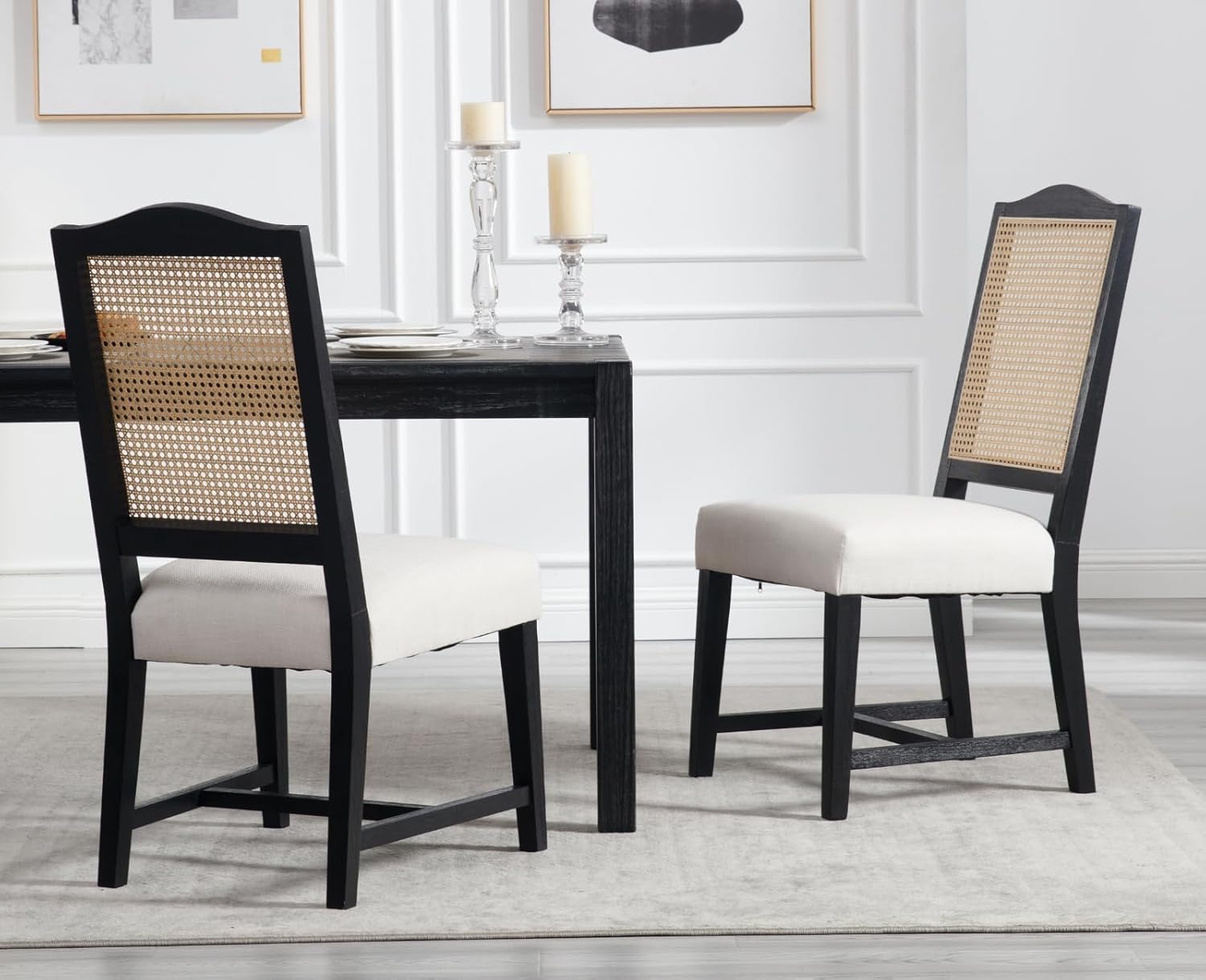 Dining Room Chairs with Cane Back Mid Century Modern Kitchen Chairs Natural Wood Frame Side Chairs