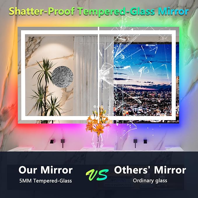 60x36 Inch RGB LED Bathroom Mirror Front Light and RGB Backlit Lighted Vanity Mirror