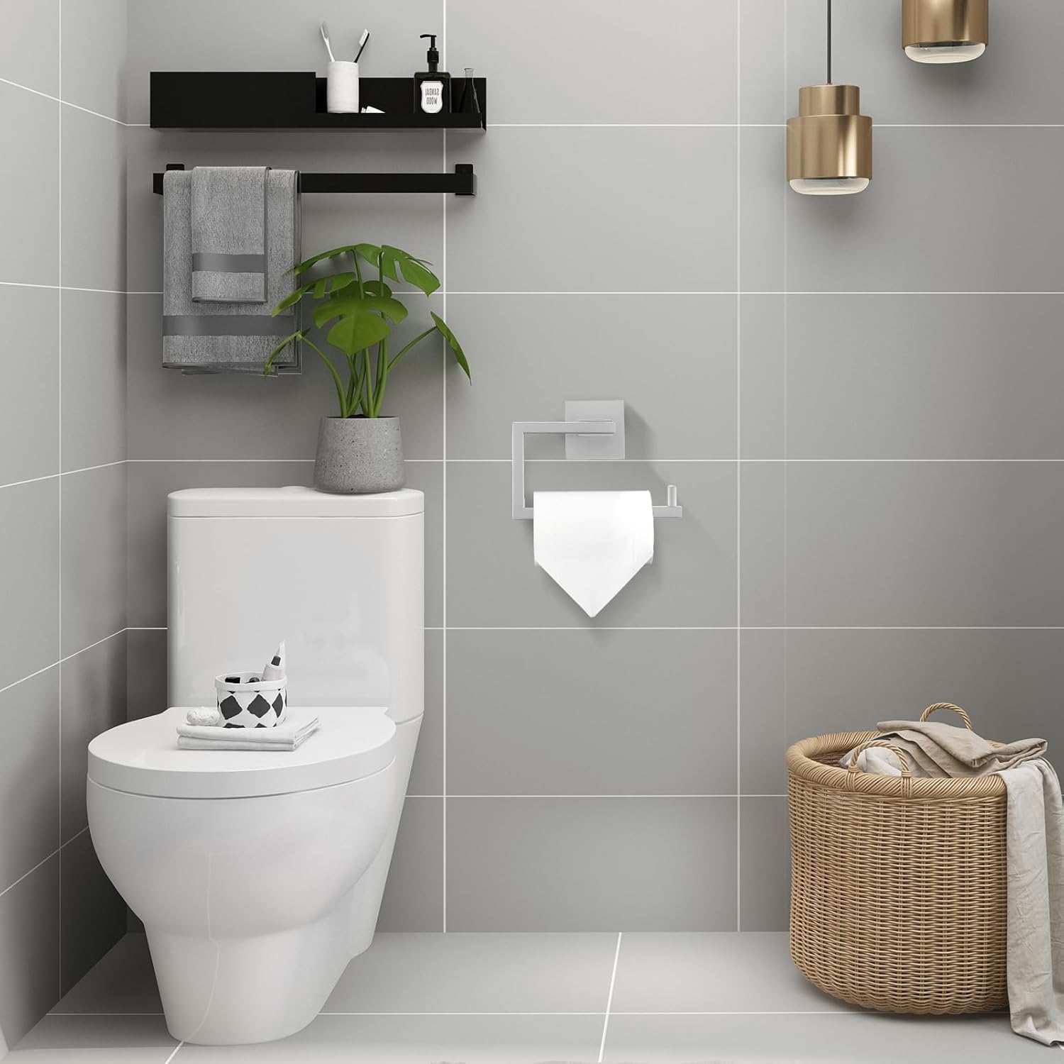 Brushed Nickel Toilet Paper Holder, Bathroom Toilet Roll Holder, Stainless Steel Modern Square Tissue Roll Holders Wall Mounted for Bathroom Kitchen Washroom