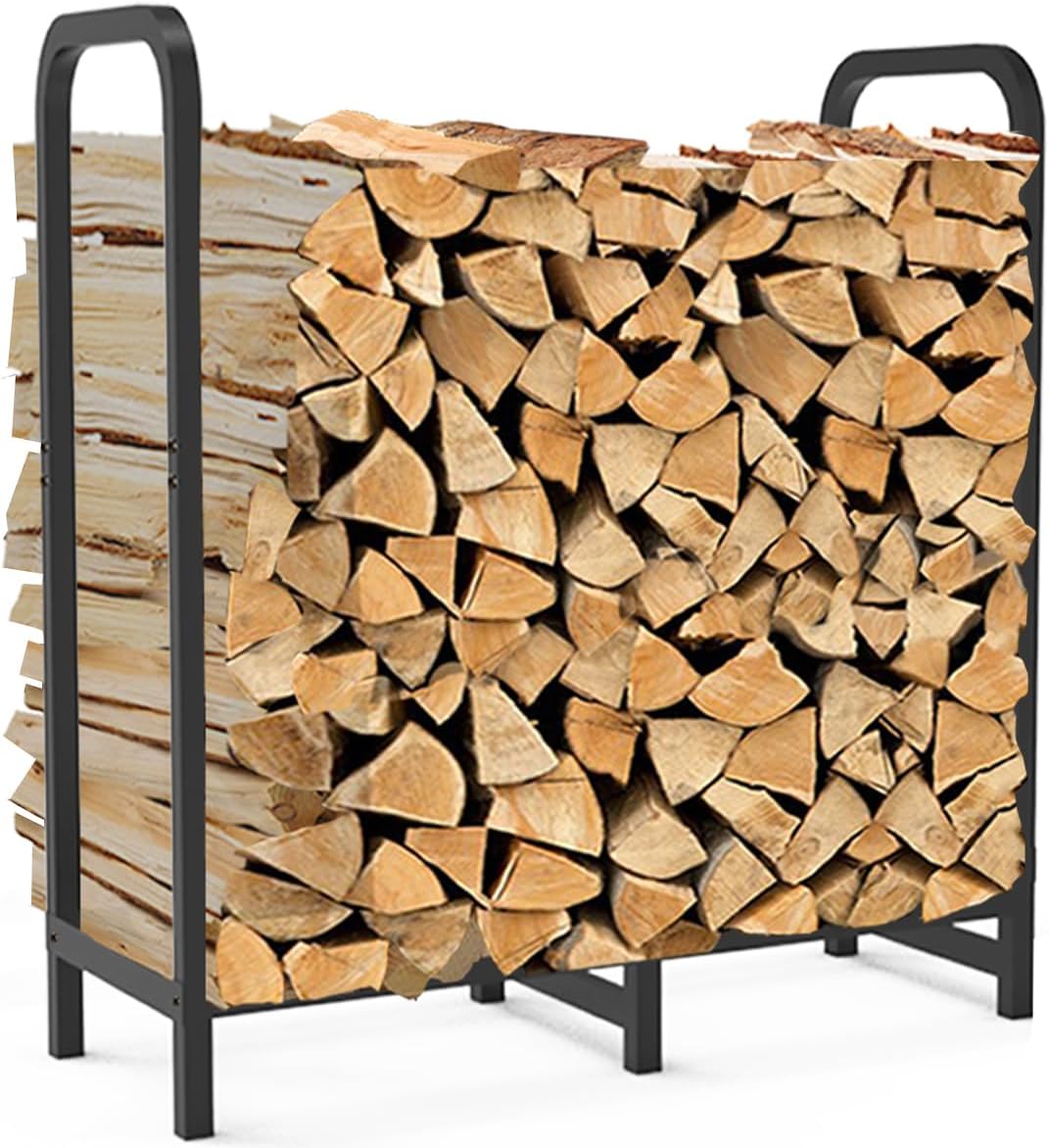 2.8ft Firewood Rack Holder, Adjustable Heavy Duty Fire Log Stacker Stand for Fireplace, Outdoor Indoor Metal Wood Pile Storage Organizer