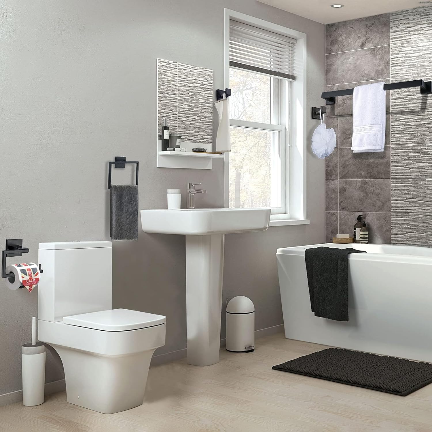 5 Pieces Black Bathroom Accessorie Set Black Towel Bar Set Towel Holder Set for Bathroom,Wall Mounted Stainless Steel Bathroom Hardware Set,23.6 Inch