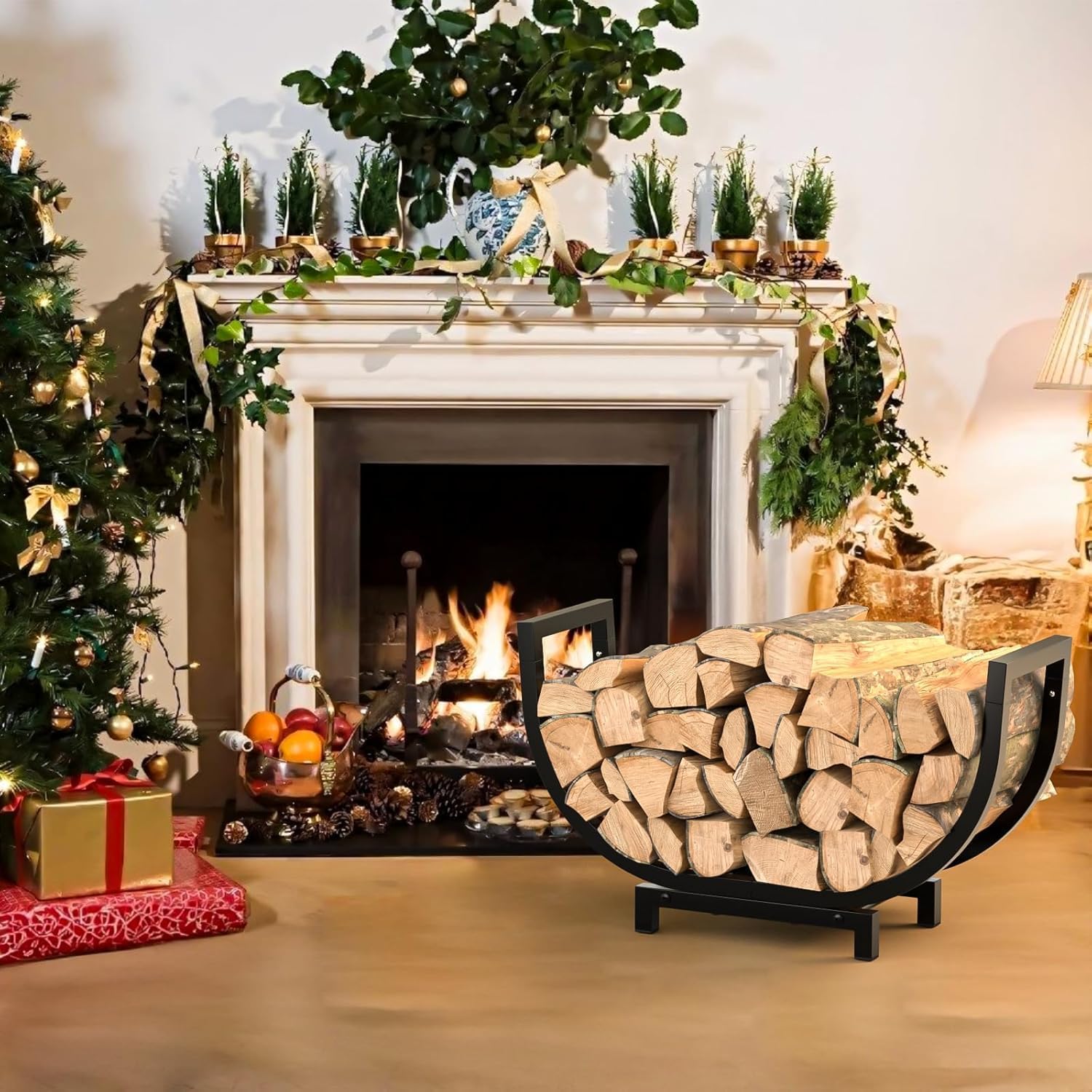 Firewood Rack Outdoor and Indoor Firewood Storage, 24 INCH Double Coated Fire Wood Organizer