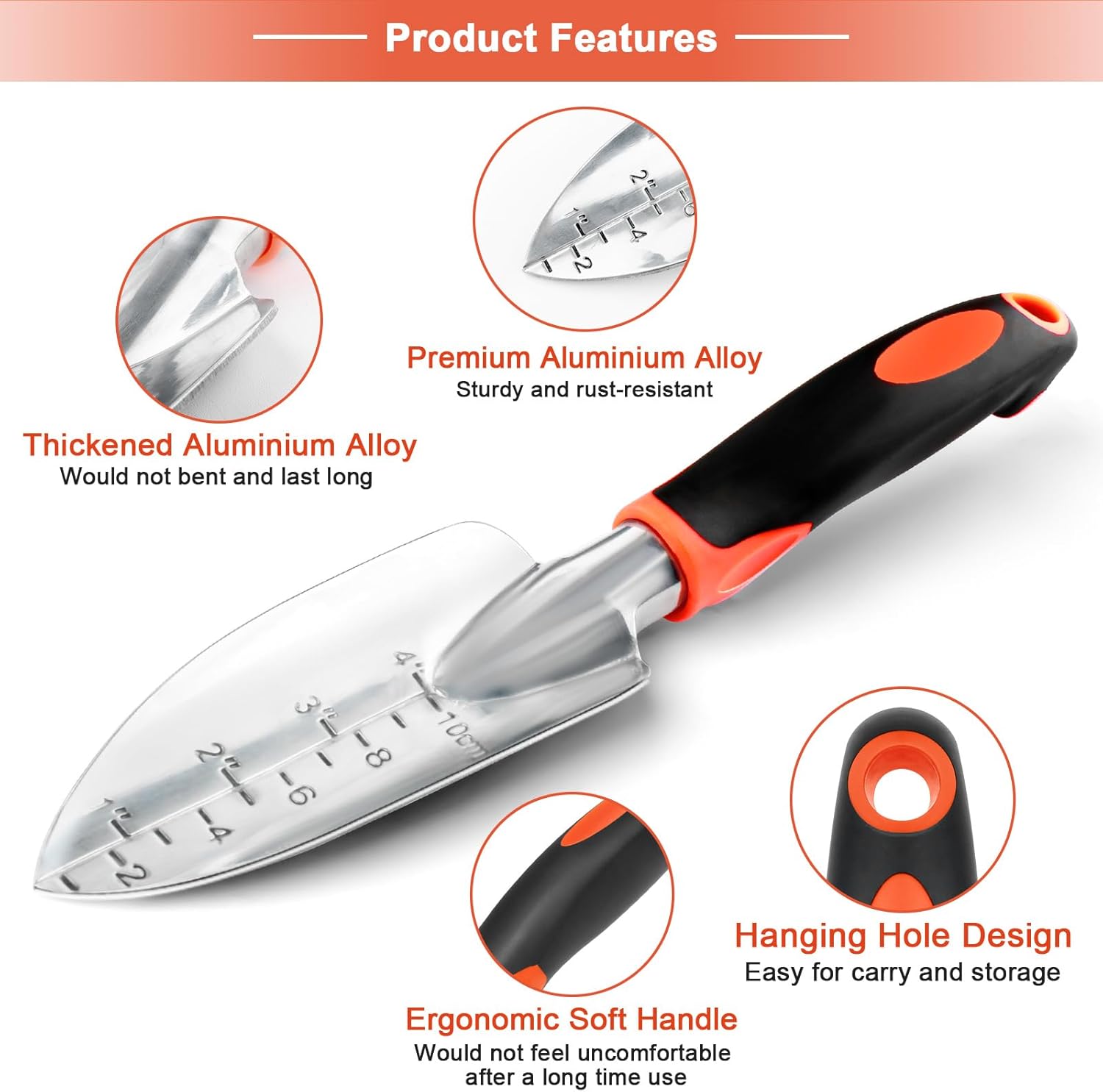 Garden Shovel Trowel Garden Tool Set, 2 Pack Heavy Duty Gardening Tools Set Include Wide Garden Trowel, Hand Shovel with Measurement Mark