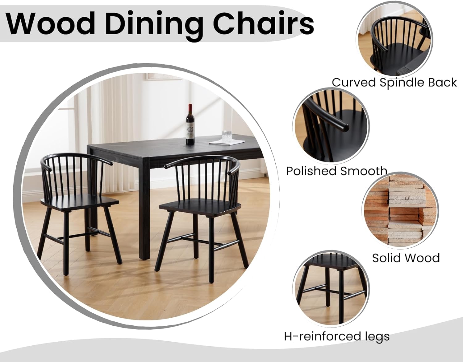 Farmhouse Spindle Dining Room Chairs with Arms/Wide Curved Back Modern Kitchen Chairs Windsor Side Chair