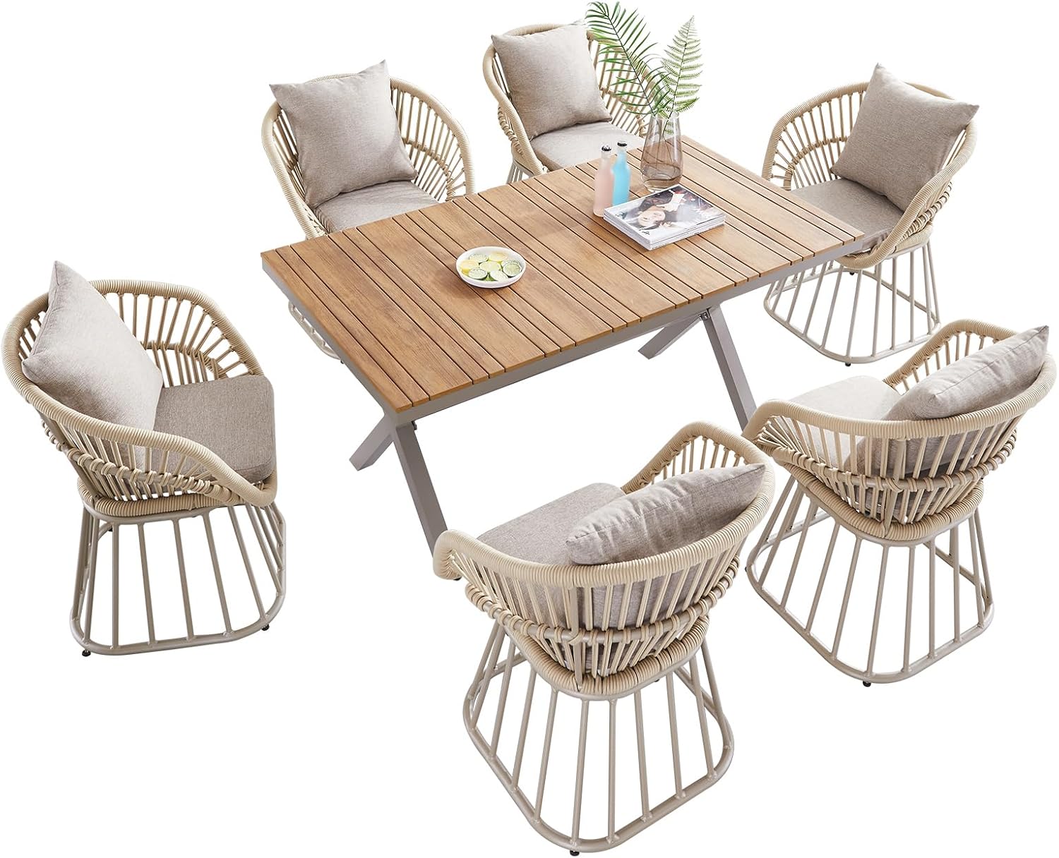 Bistro Set Aluminum Frame Woven Rope Chair with Cushions Pillow and Side Table