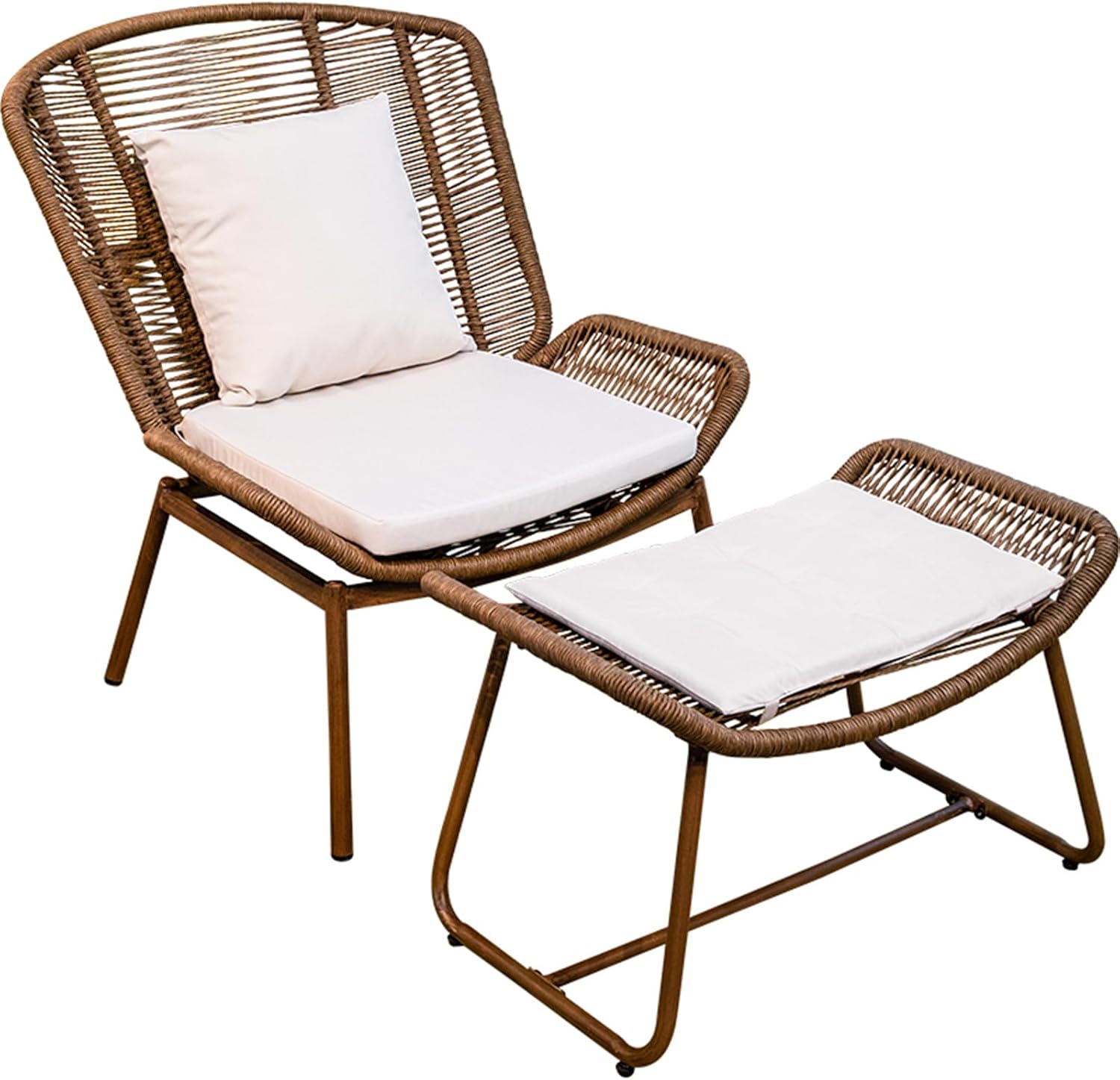 Patio Lounge Chair and Footrest Chair Set PE Wicker Aluminum Chair with Footrest Chair Outdoor Chaise Lounger