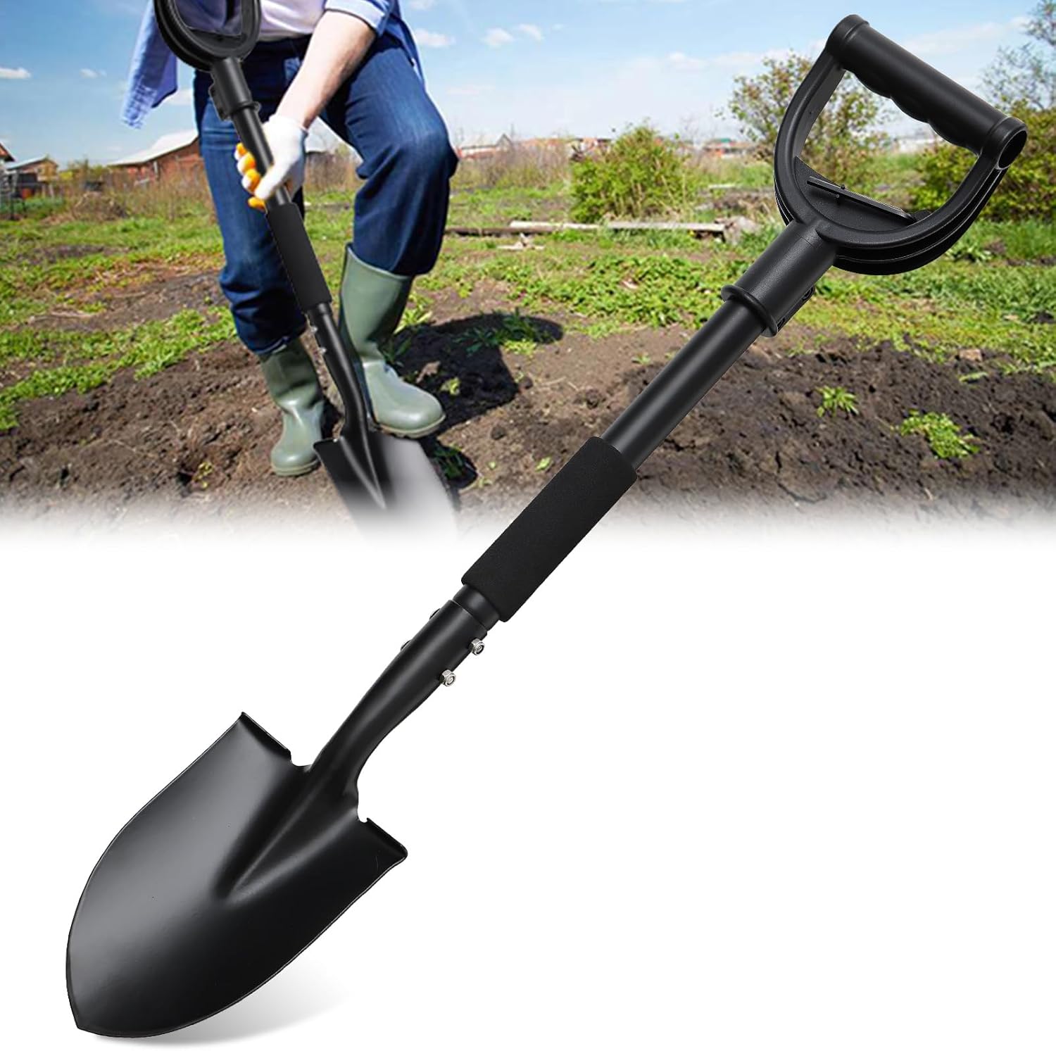 Garden Shovel for Digging, 31 inch Small Spade Shovel with Curved D-Handle, Heavy Duty Portable Mini Shovels