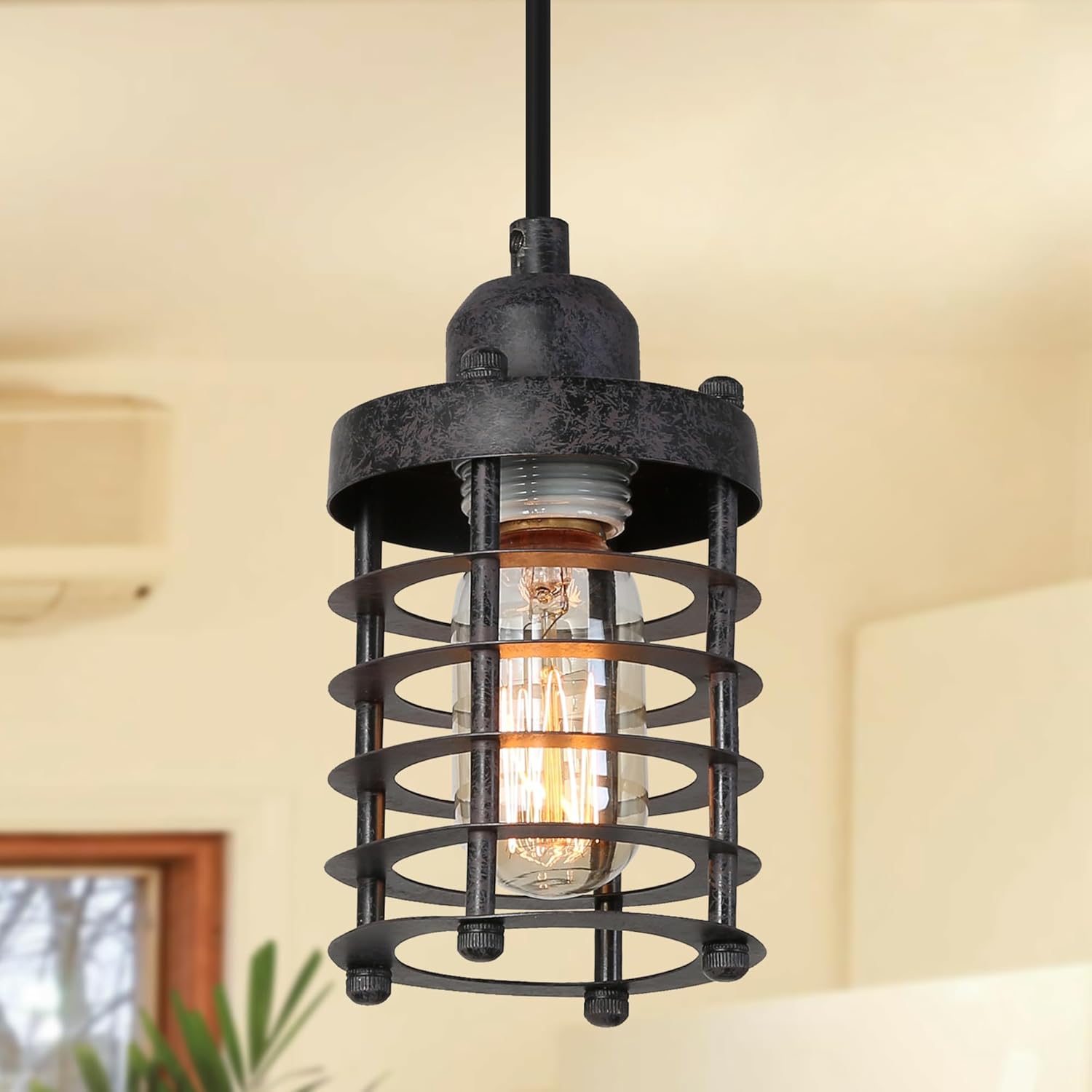 Mini Rustic Industrial Hanging Pendant Lighting with Rusty Finish for Kitchen Island, Foyer, Hallway, Bedroom and Entryway