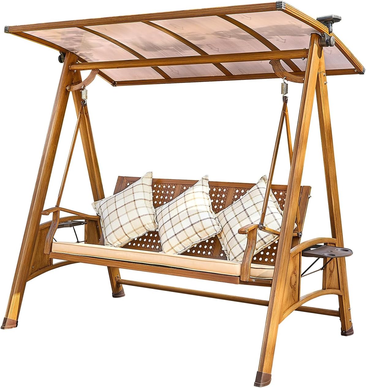 Solar Outdoor Porch Swing with Adjustable Canopy 2/3-Seat Patio Swing Chair Bench