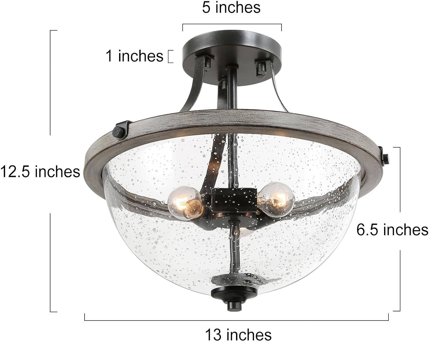 Semi Flush Mount Ceiling Light with Seeded Glass Shade