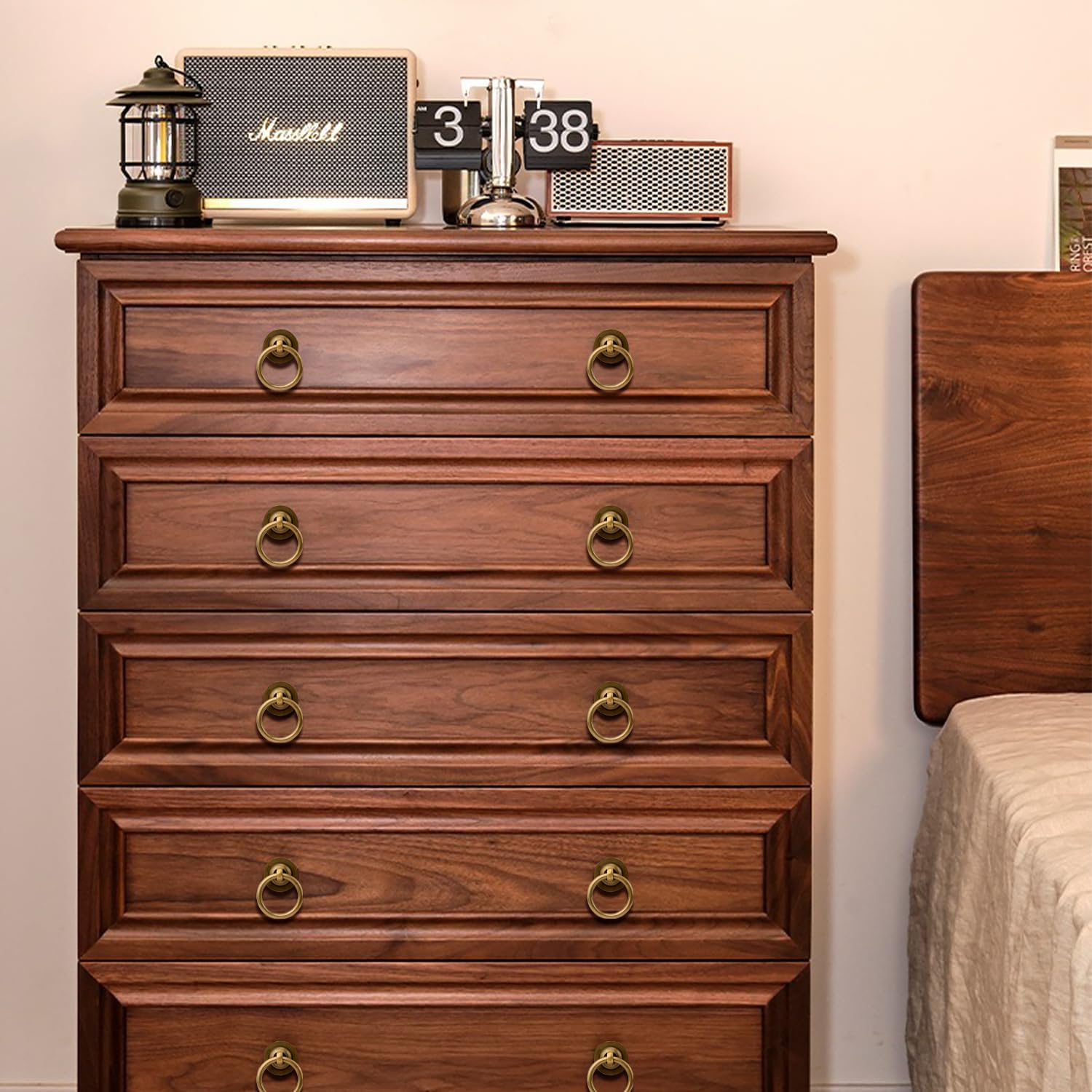 4 Pack Solid Antique Brass Cabinet Pulls Ring Drawer Pulls, Antique Style Kitchen Cabinet Handles Pulls Vintage Pulls Brass Drawer Handles for Cabinets