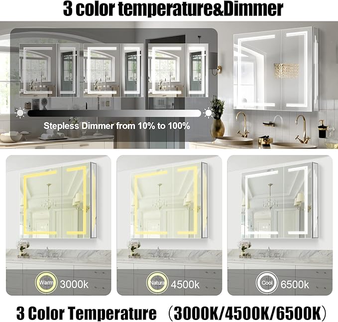 Bathroom Mirror Cabinet with Lights,Aluminum LED Medicine Cabinet,Equip with Internal Light,USB Shaver Socket,Back Door Light Strip,32 inch×36 inch,Surface Mount