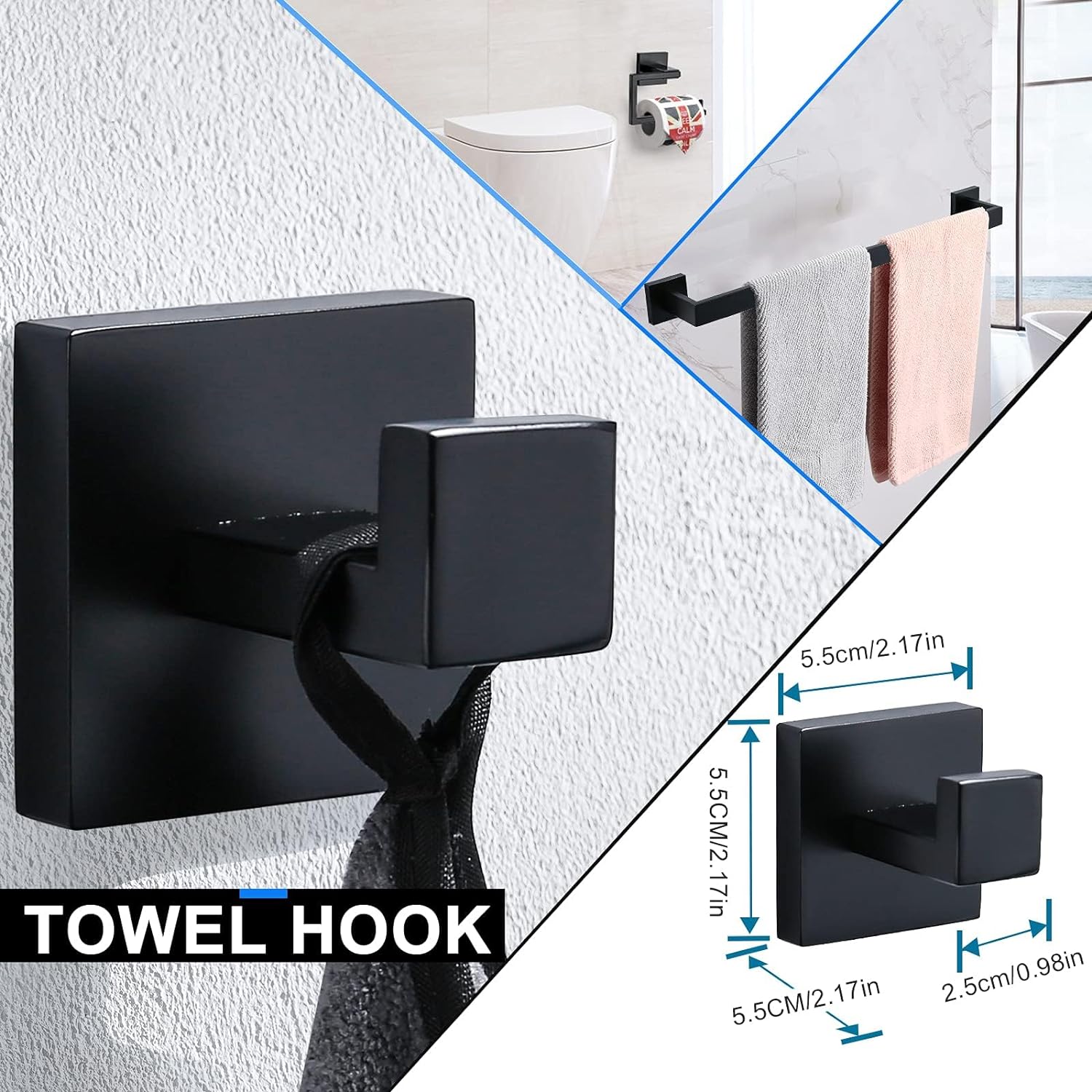 5 Pieces Black Bathroom Accessorie Set Black Towel Bar Set Towel Holder Set for Bathroom,Wall Mounted Stainless Steel Bathroom Hardware Set,23.6 Inch