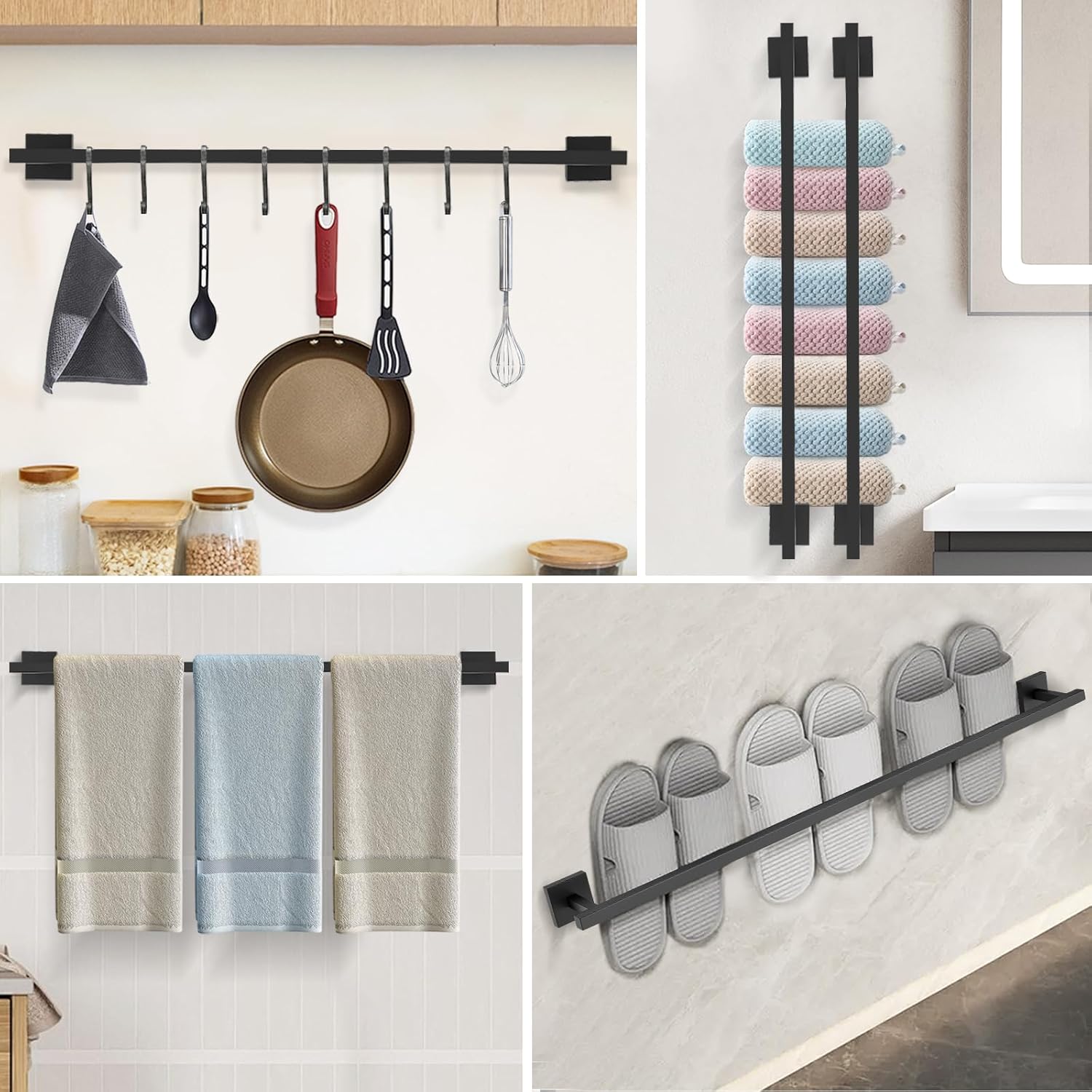 Towel Bar Black, 31 Inch 304 Stainless Steel Towel Rack Bathroom, Square Bathroom Accessories Wall Mounted, Total Length 33 Inch